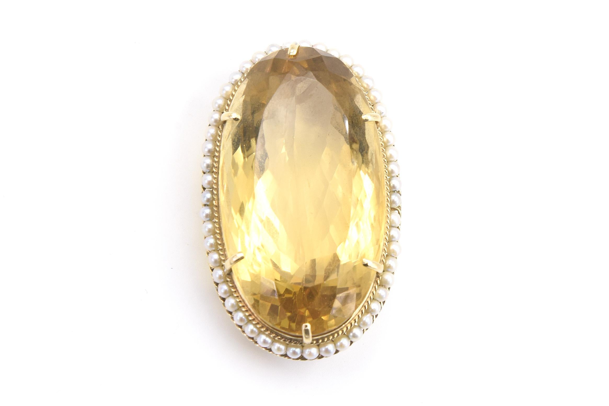 Colgante Broche de Oro Grande de Citrino y Perlas de Siembra en venta 8