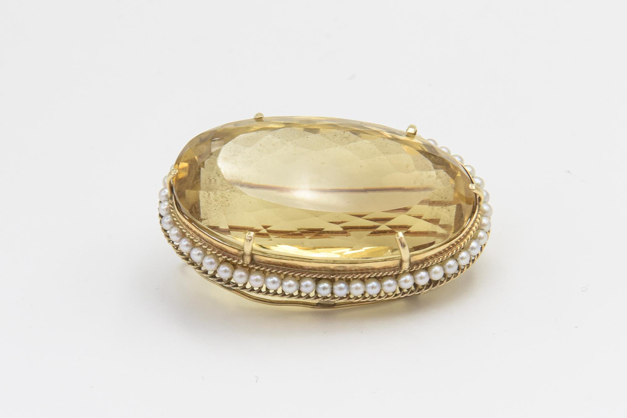 Colgante Broche de Oro Grande de Citrino y Perlas de Siembra en Bueno estado para la venta en Miami Beach, FL