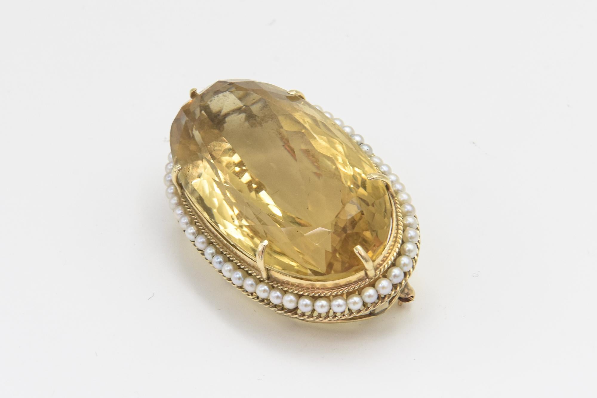 Femenino o masculino Colgante Broche de Oro Grande de Citrino y Perlas de Siembra en venta