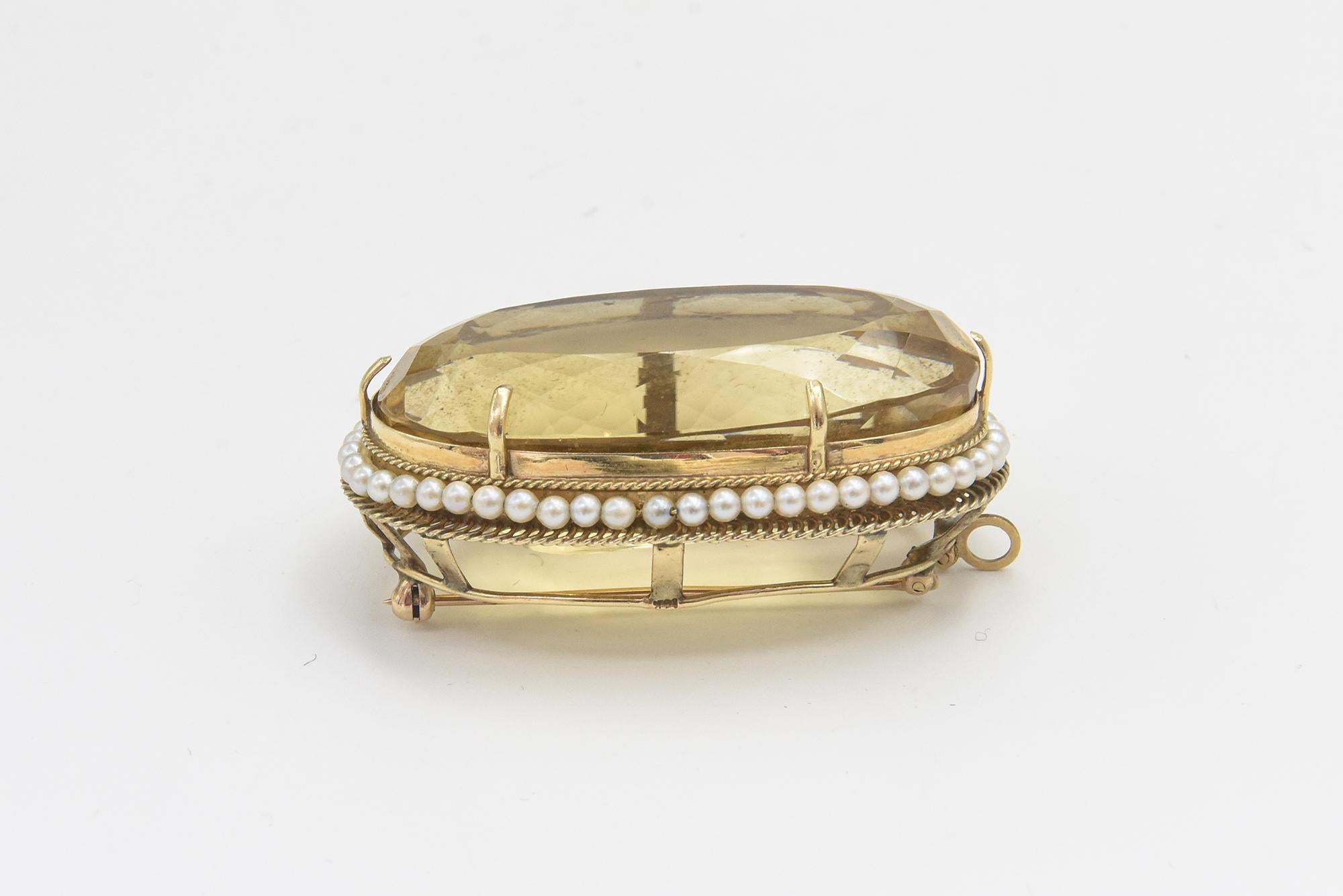 Colgante Broche de Oro Grande de Citrino y Perlas de Siembra en venta 1