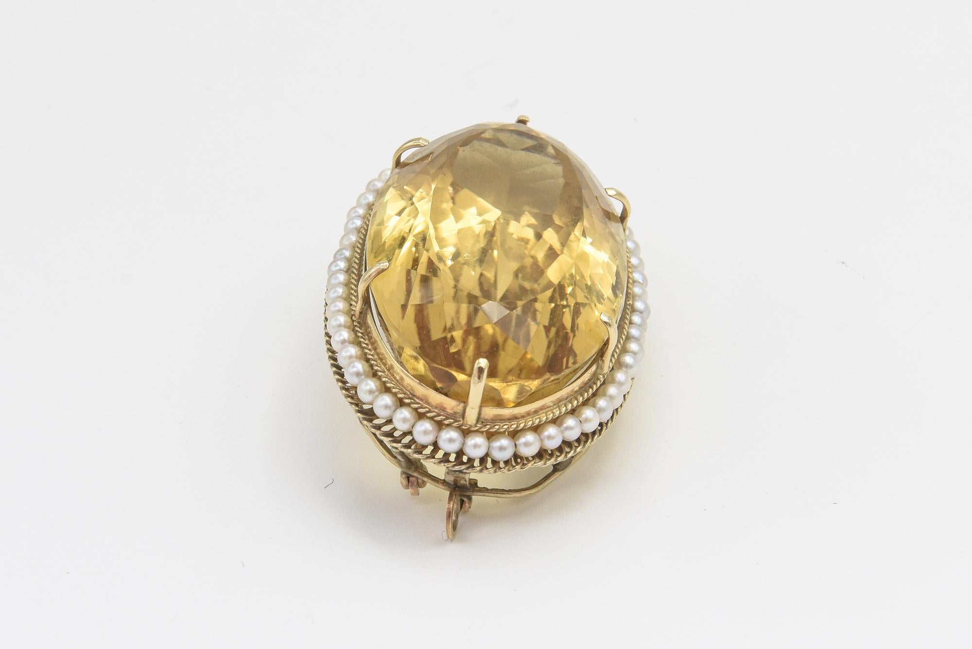 Colgante Broche de Oro Grande de Citrino y Perlas de Siembra en venta 2