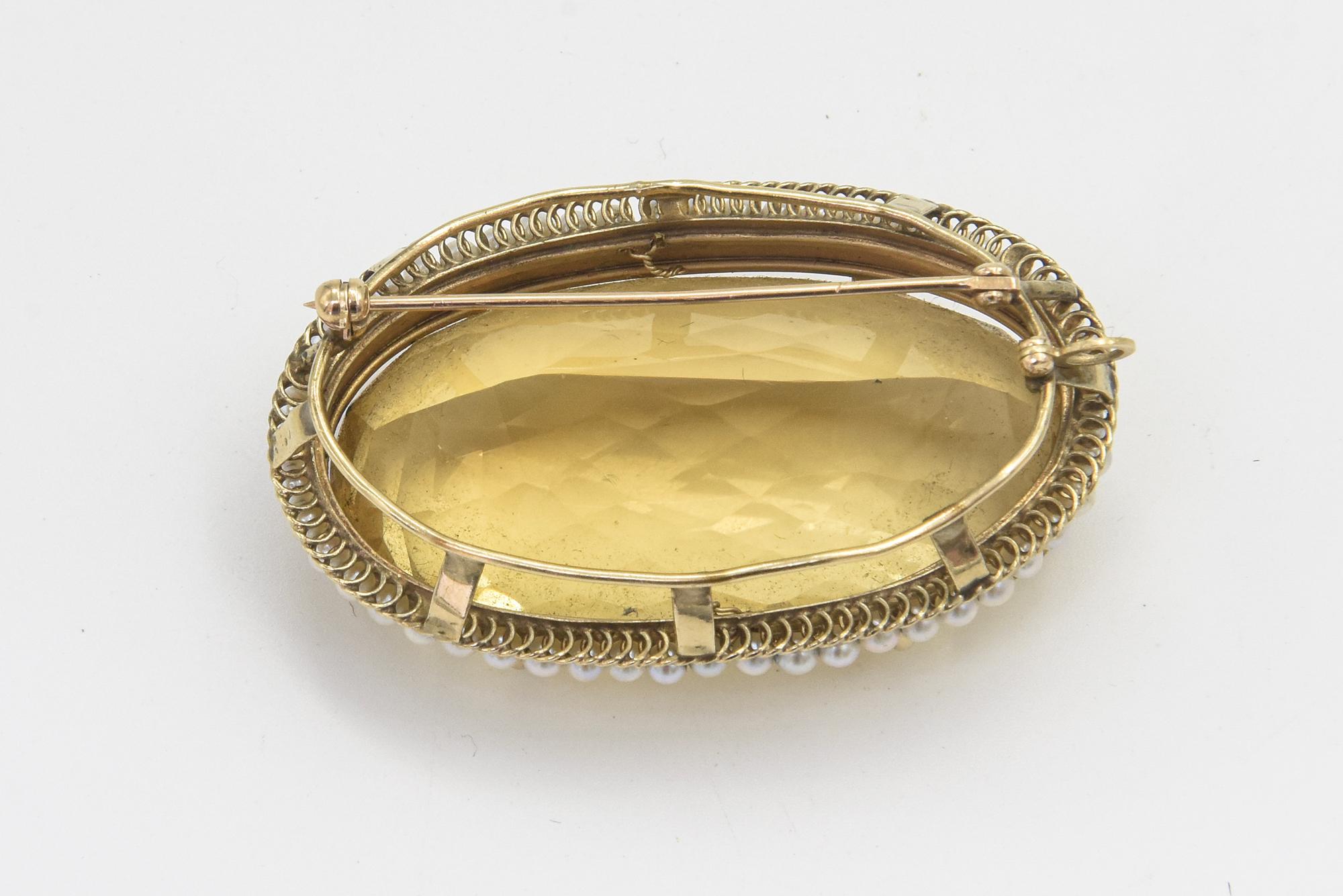 Colgante Broche de Oro Grande de Citrino y Perlas de Siembra en venta 3