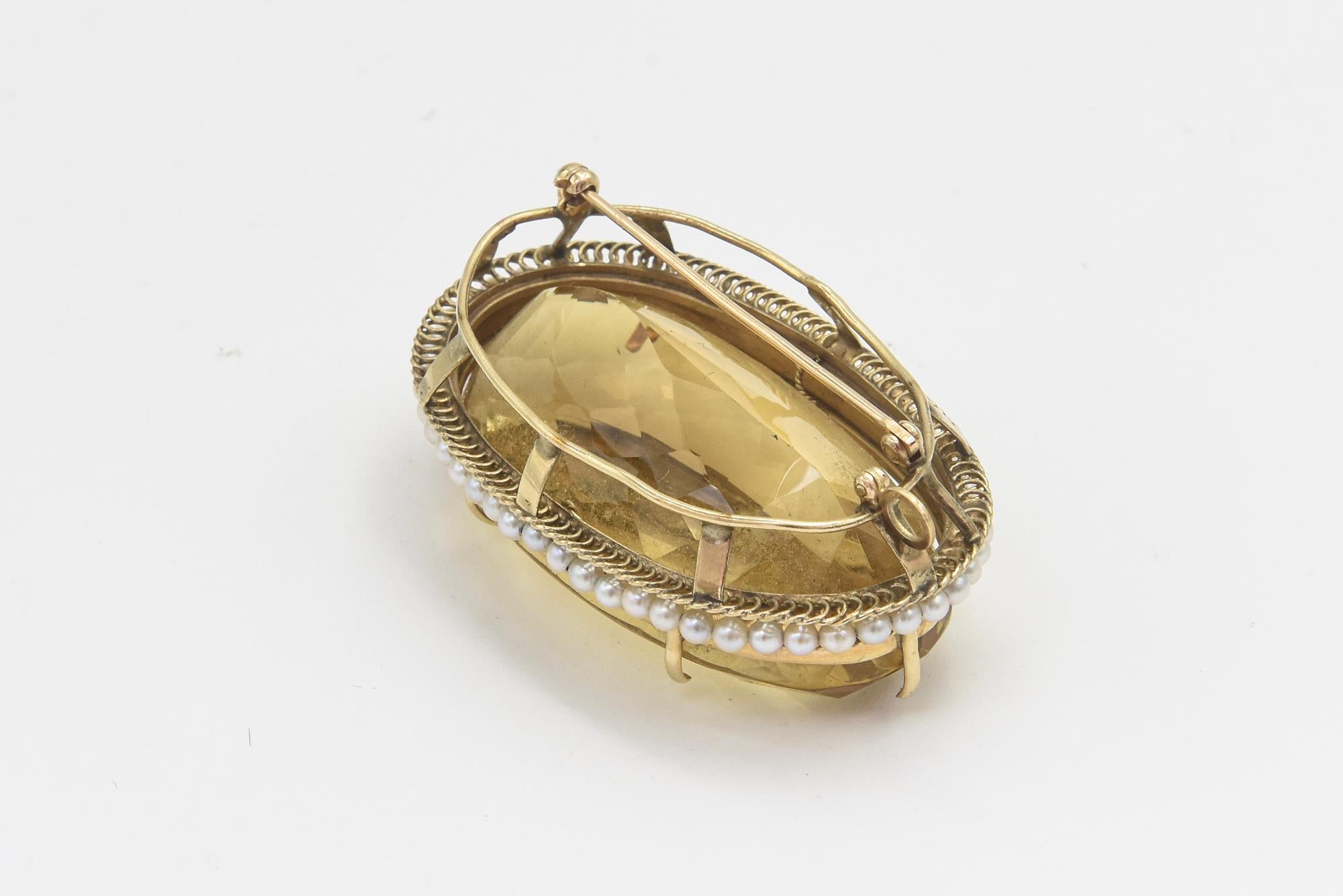 Colgante Broche de Oro Grande de Citrino y Perlas de Siembra en venta 4