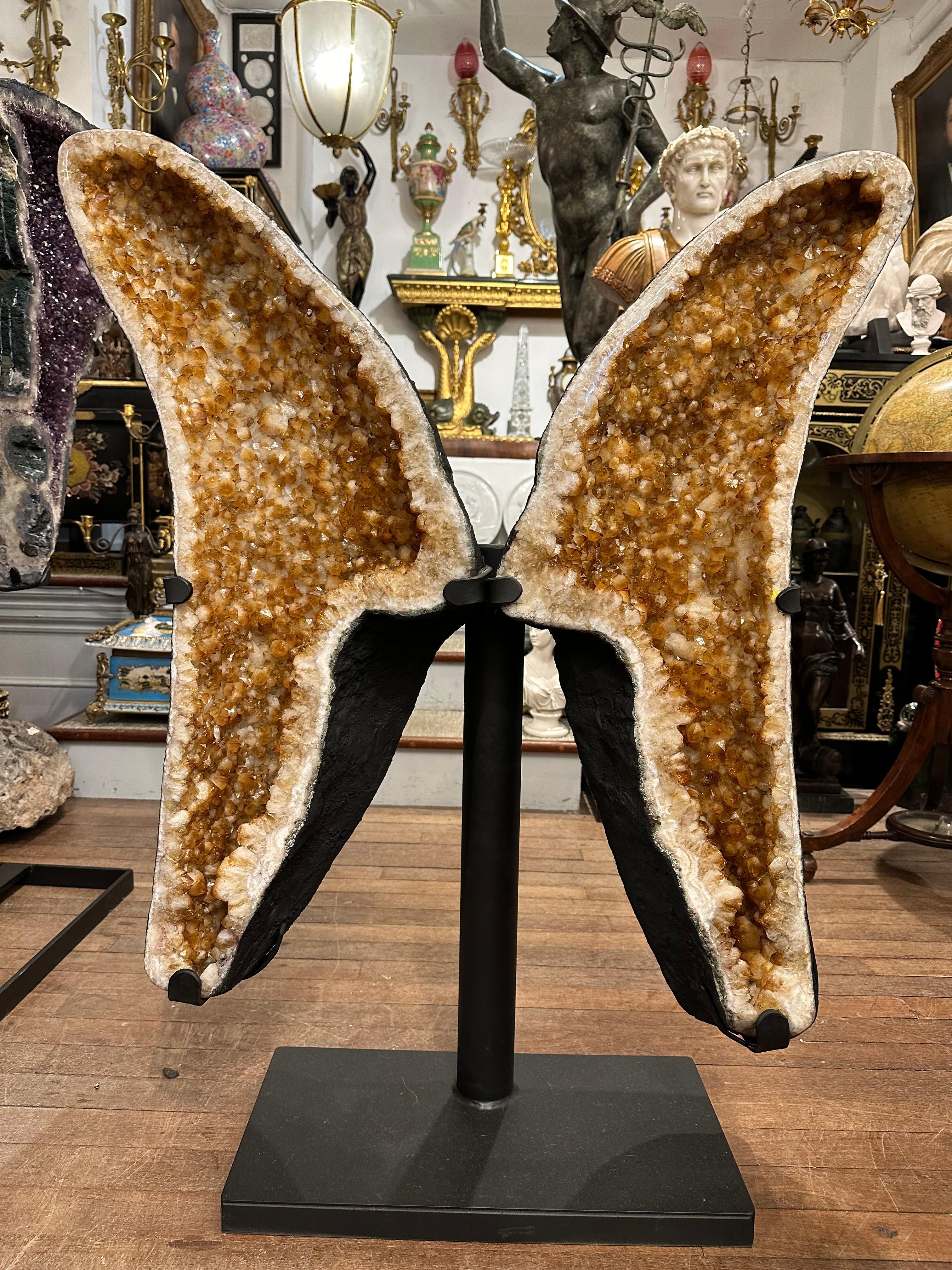 Modern Large Citrine Butterfly Crystal On Stand For Sale