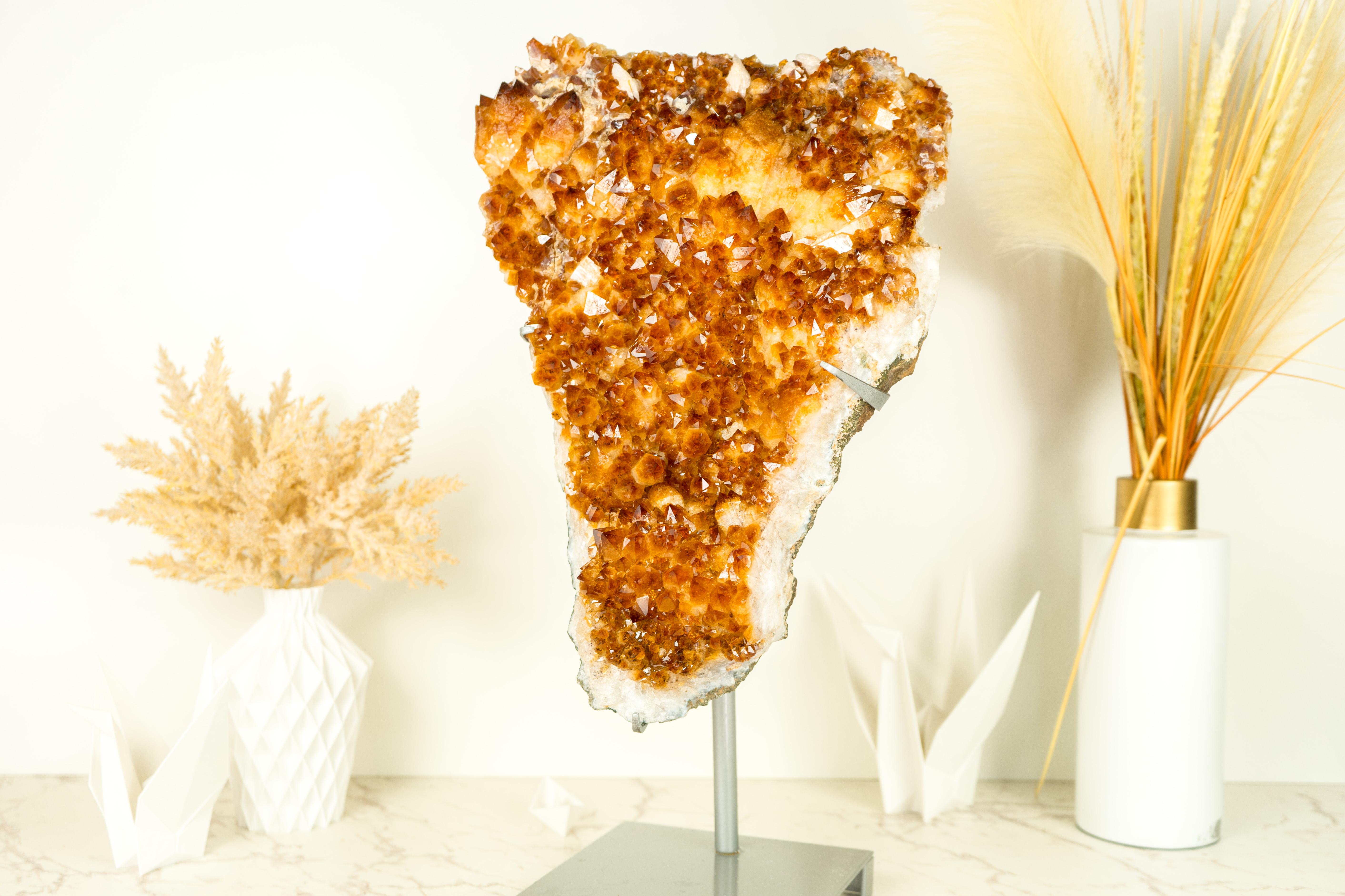 Contemporary Large Citrine Cluster with Madeira Orange Druzy, a Decor Statement Piece For Sale