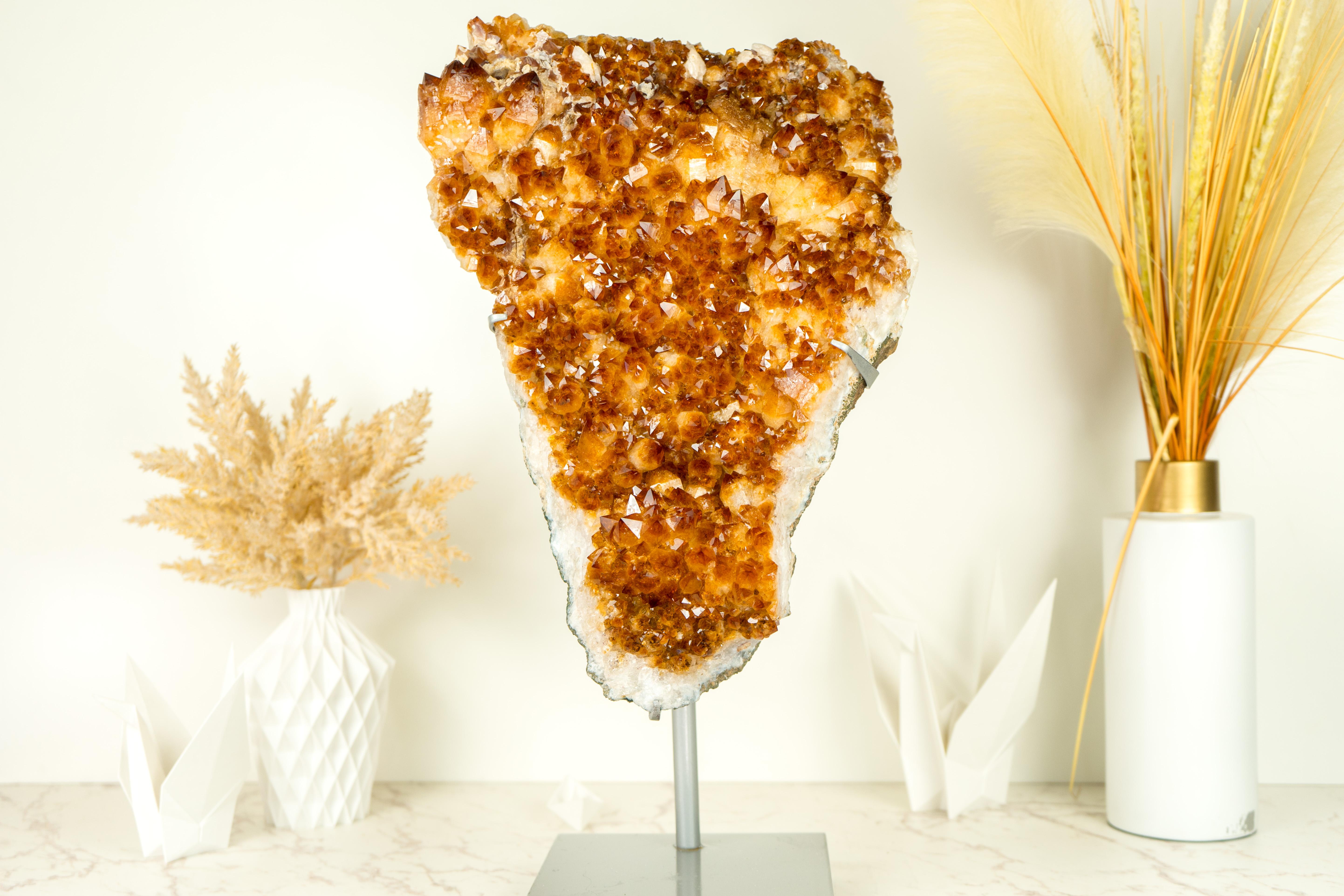 Large Citrine Cluster with Madeira Orange Druzy, a Decor Statement Piece For Sale 3