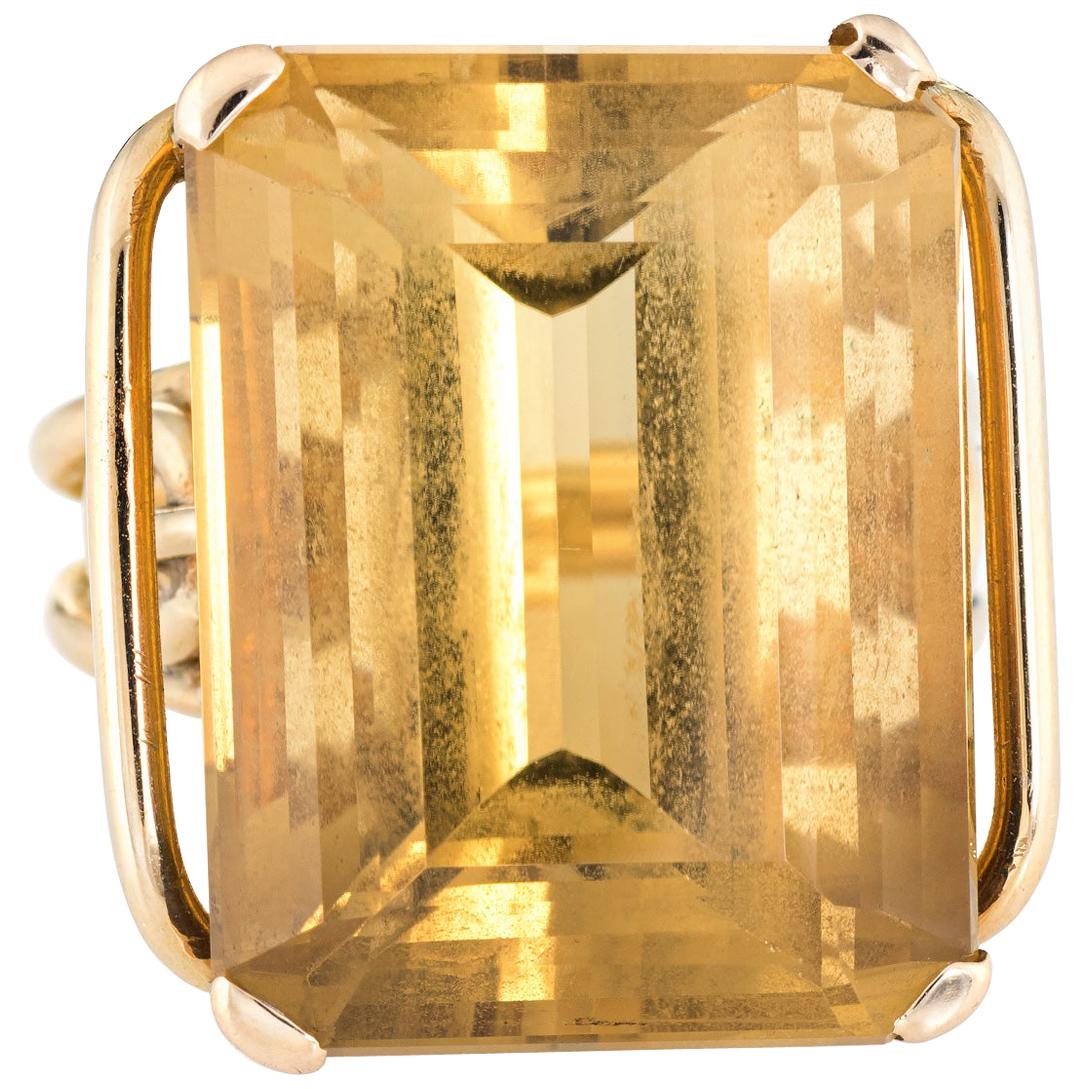 Large Citrine Cocktail Ring Vintage 14 Karat Yellow Gold Estate Fine Jewelry