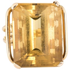 Large Citrine Cocktail Ring Vintage 14 Karat Yellow Gold Estate Fine Jewelry