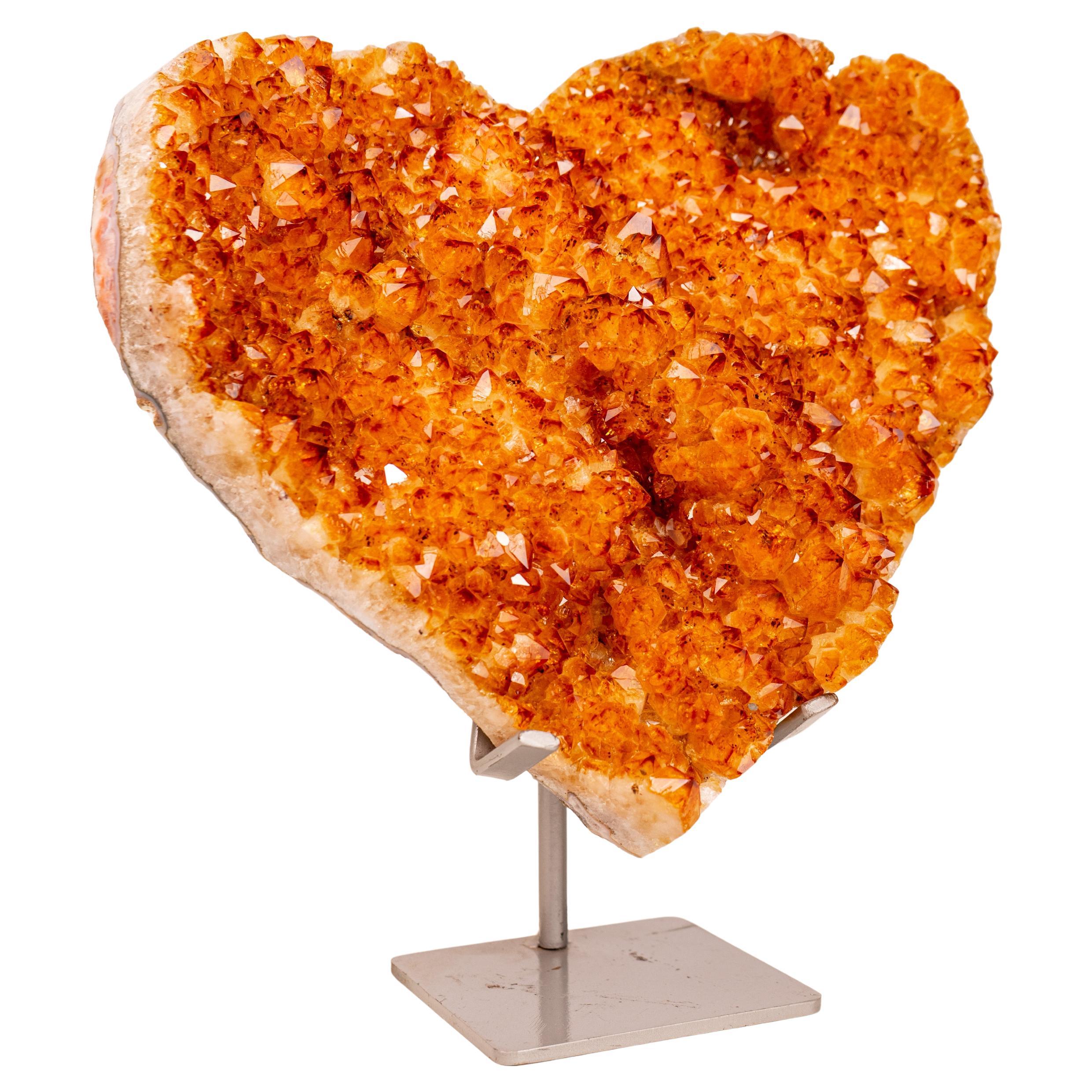Large Citrine Crystal Heart, 11" Natural Specimen with Intense Sparkling Flowers