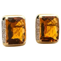 Große Citrin- und Diamant-Ohrringe 14K