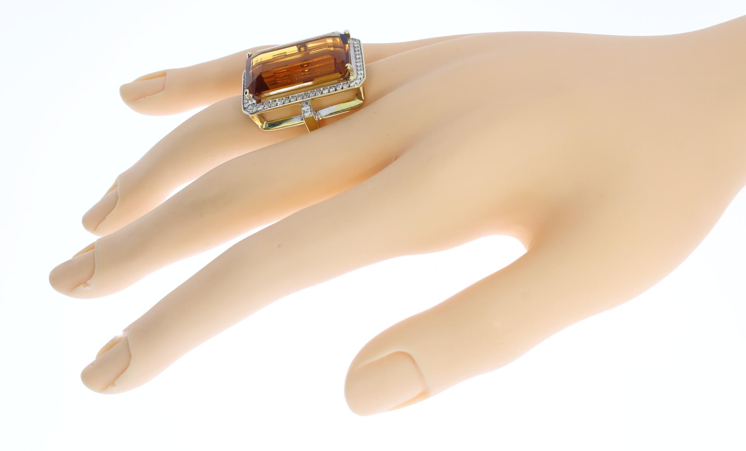 Large Citrine Diamond Gold Ring For Sale 3