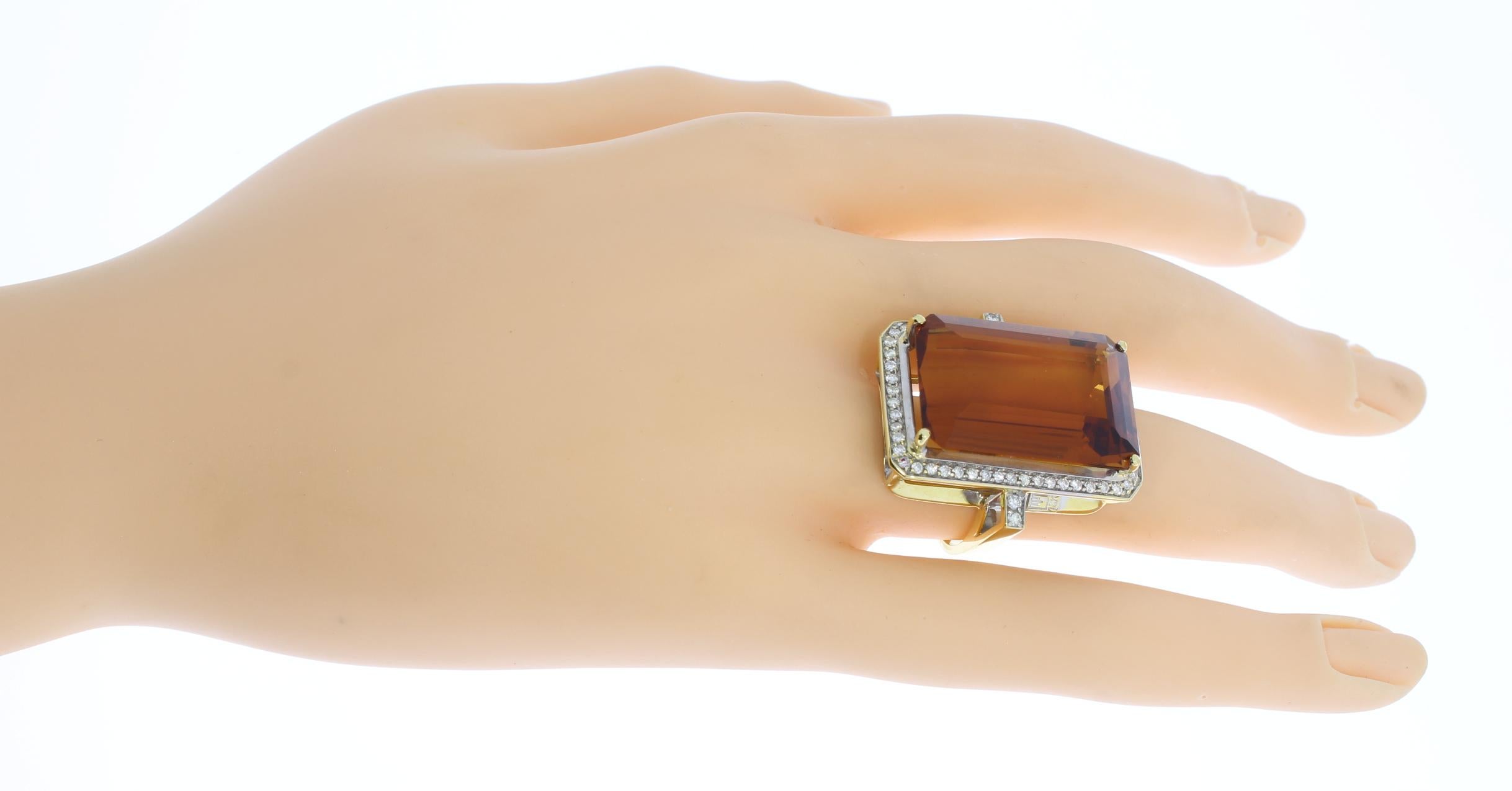 Large Citrine Diamond Gold Ring For Sale 4