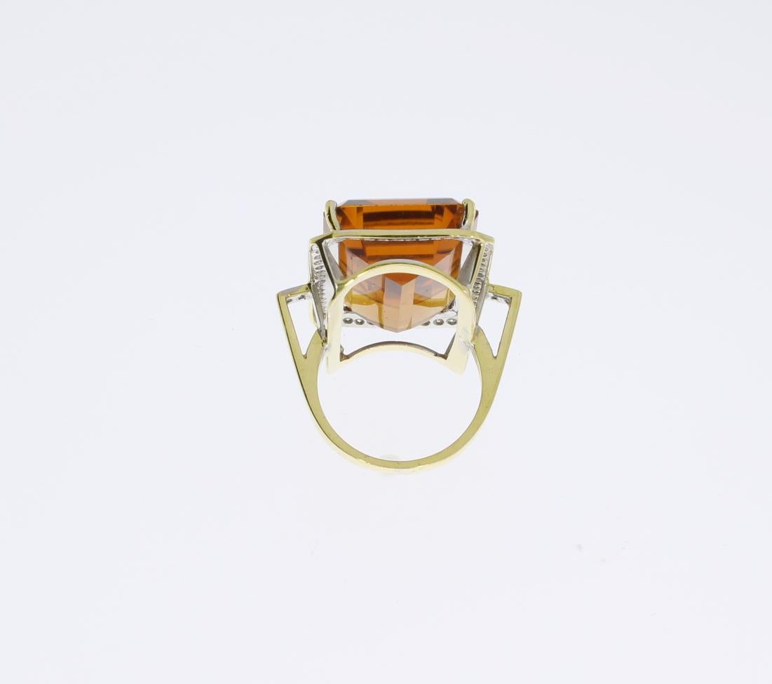 Brilliant Cut Large Citrine Diamond Gold Ring For Sale