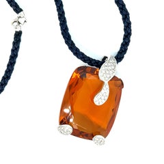 Large Citrine Diamond Pendant Necklace