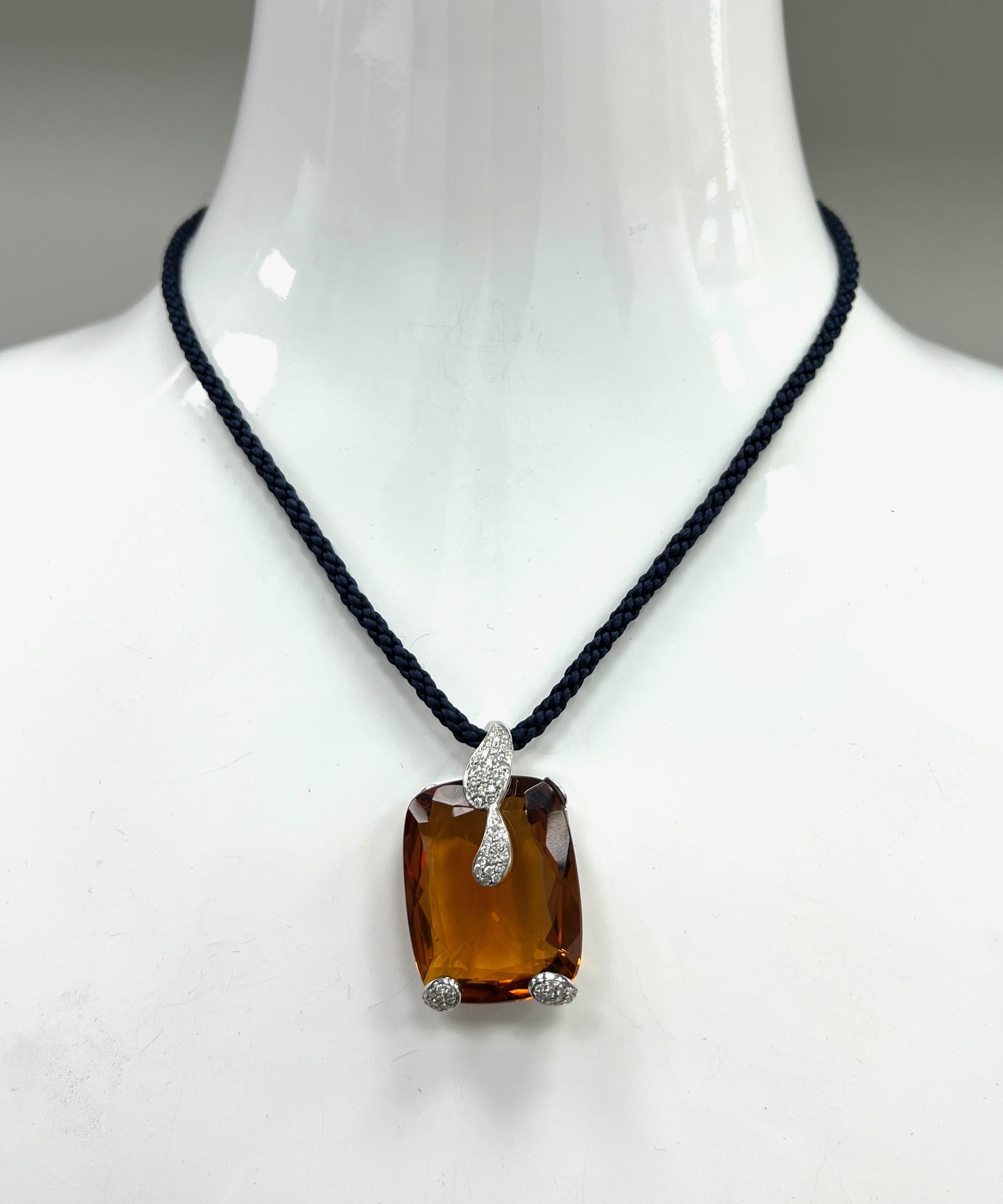 Large Citrine Diamond Pendant Necklace For Sale 4