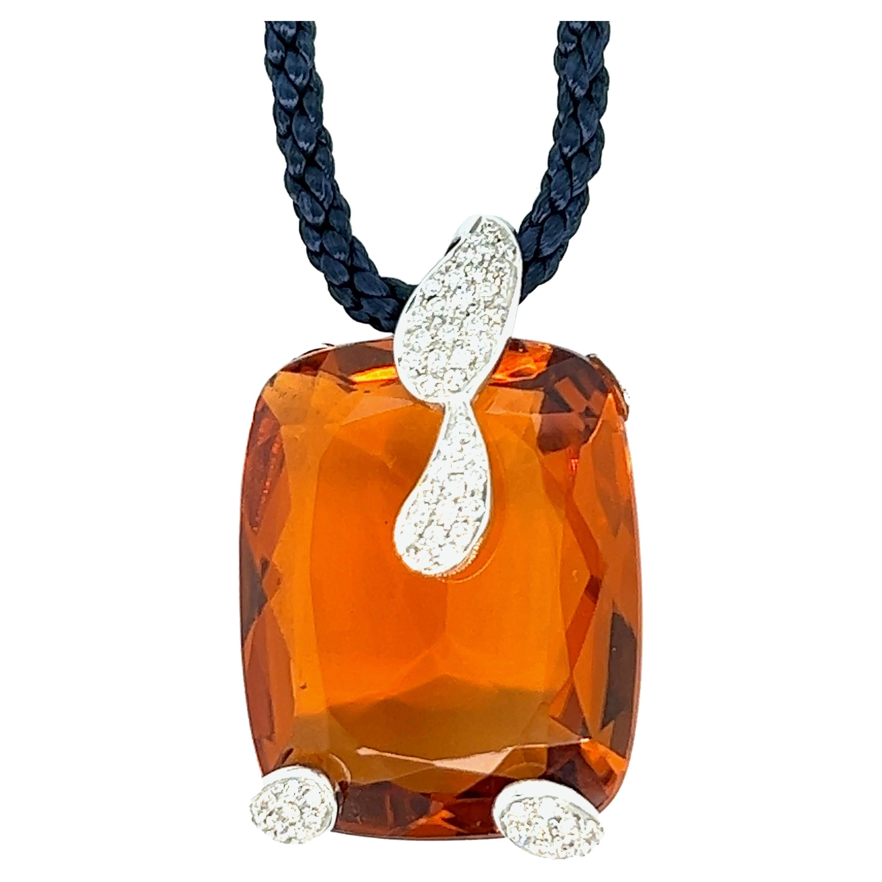 Large Citrine Diamond Pendant Necklace