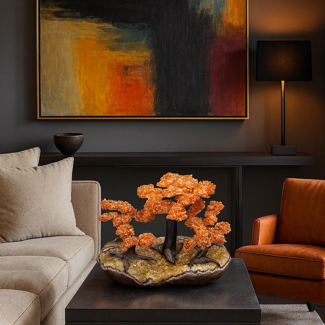 Large Citrine Gemstone Tree on Citrine Cluster Base For Sale 3