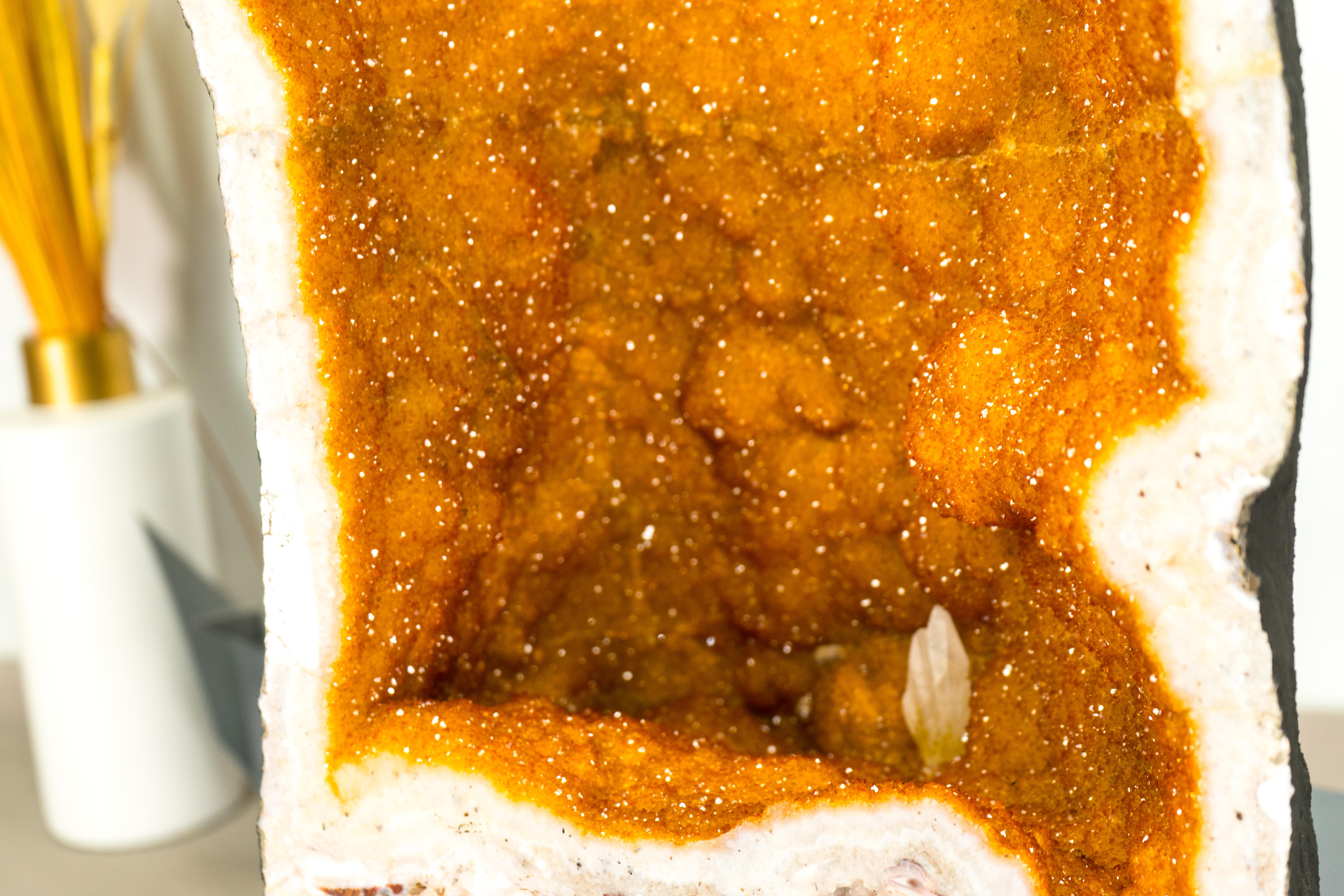 Large Citrine Geode with Rare Golden Yellow Galaxy Druzy, a Citrine Statement For Sale 3