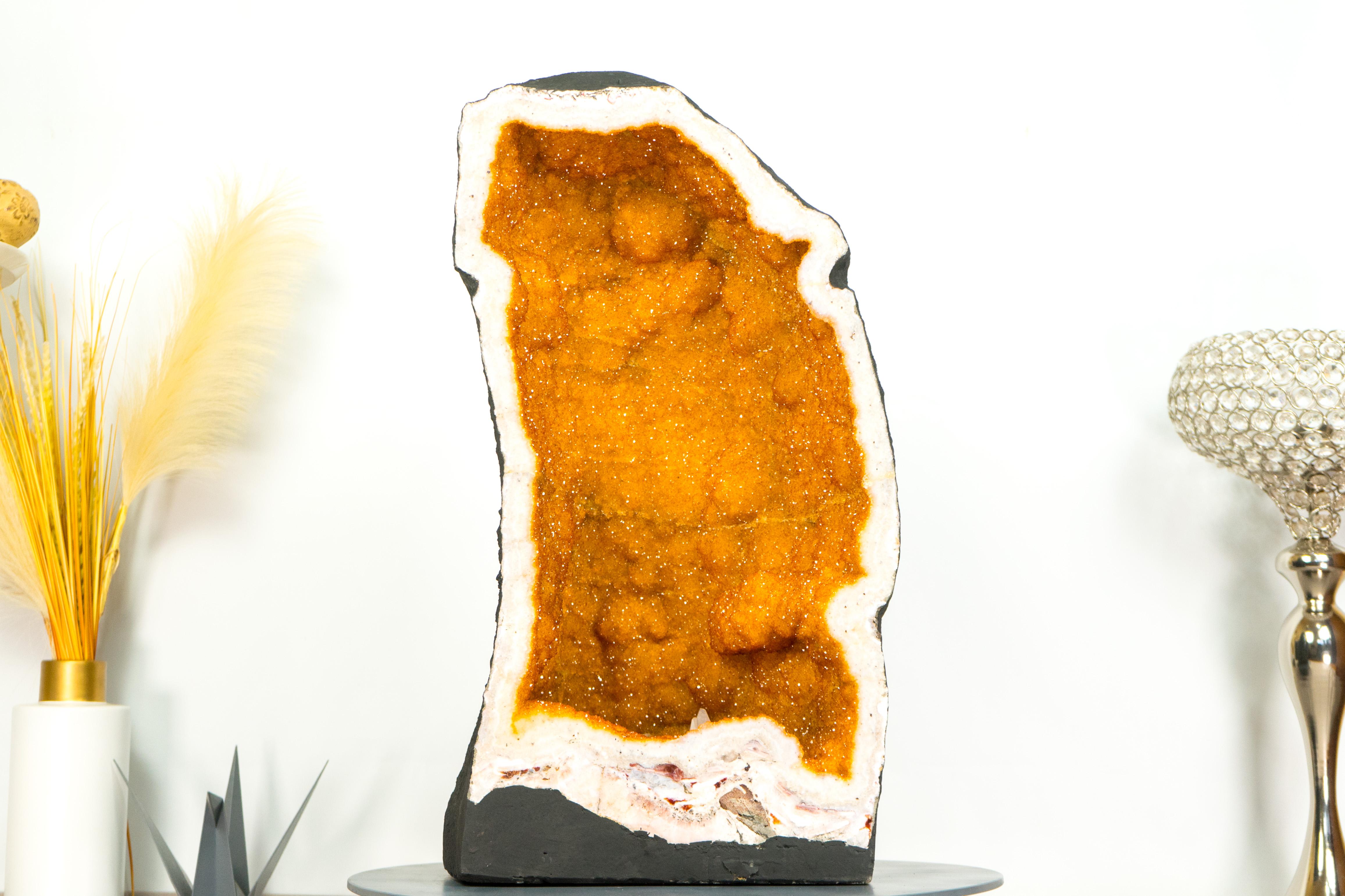 Large Citrine Geode with Rare Golden Yellow Galaxy Druzy, a Citrine Statement For Sale 7