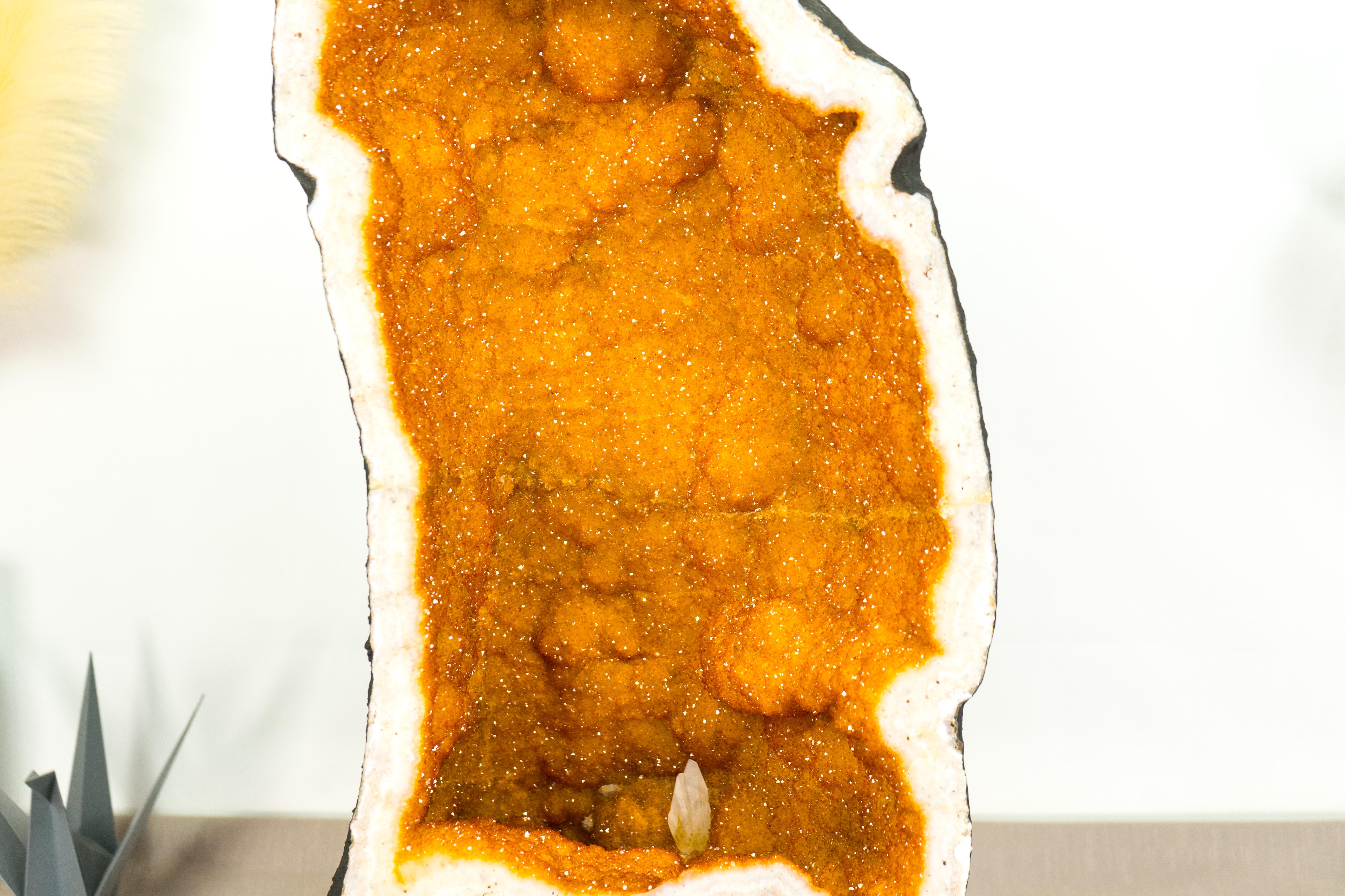 Large Citrine Geode with Rare Golden Yellow Galaxy Druzy, a Citrine Statement In New Condition For Sale In Ametista Do Sul, BR