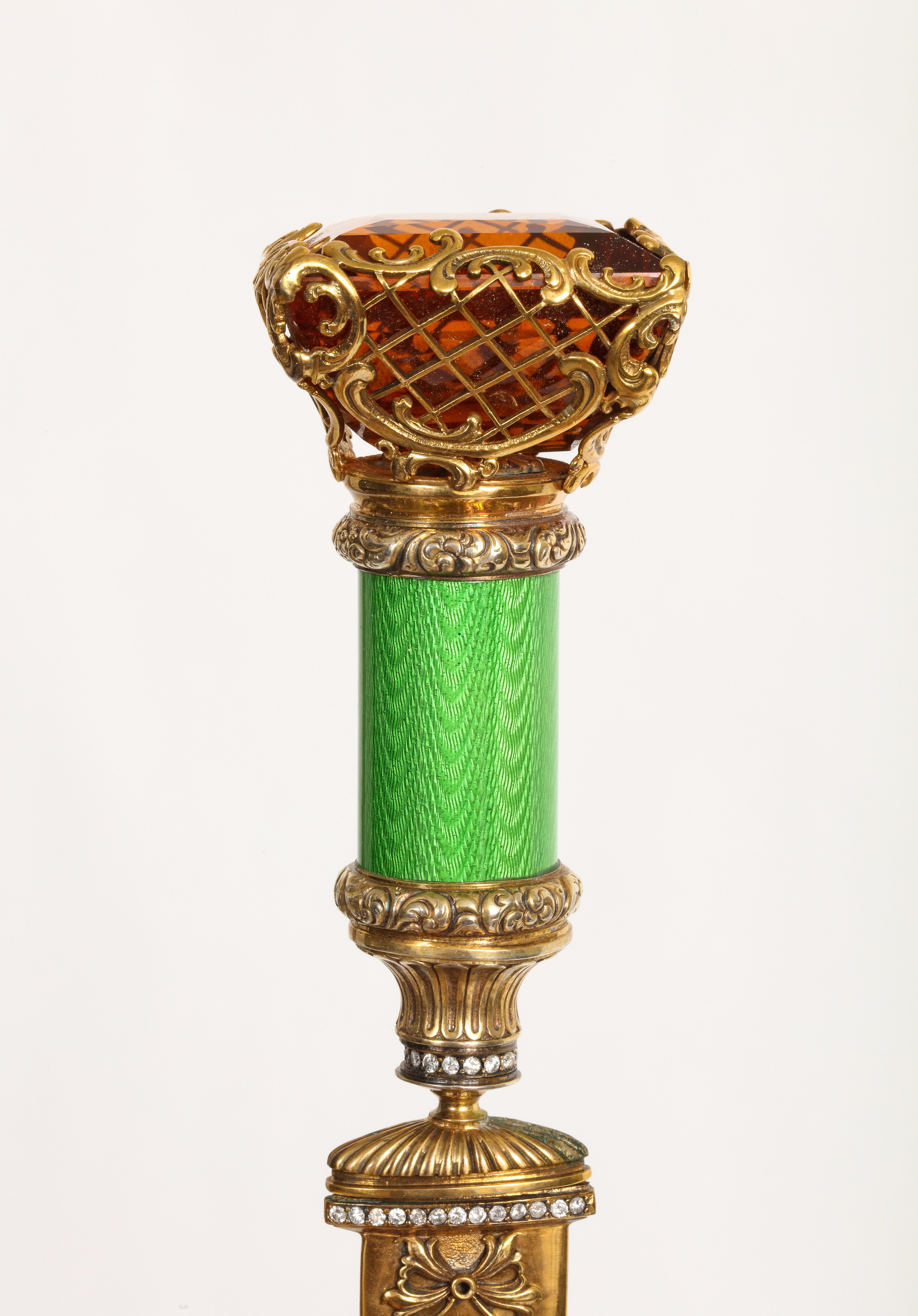 Large citrine gilt silver & diamond letter opener
Set with round diamonds and green enamel
Measurements: 9.5