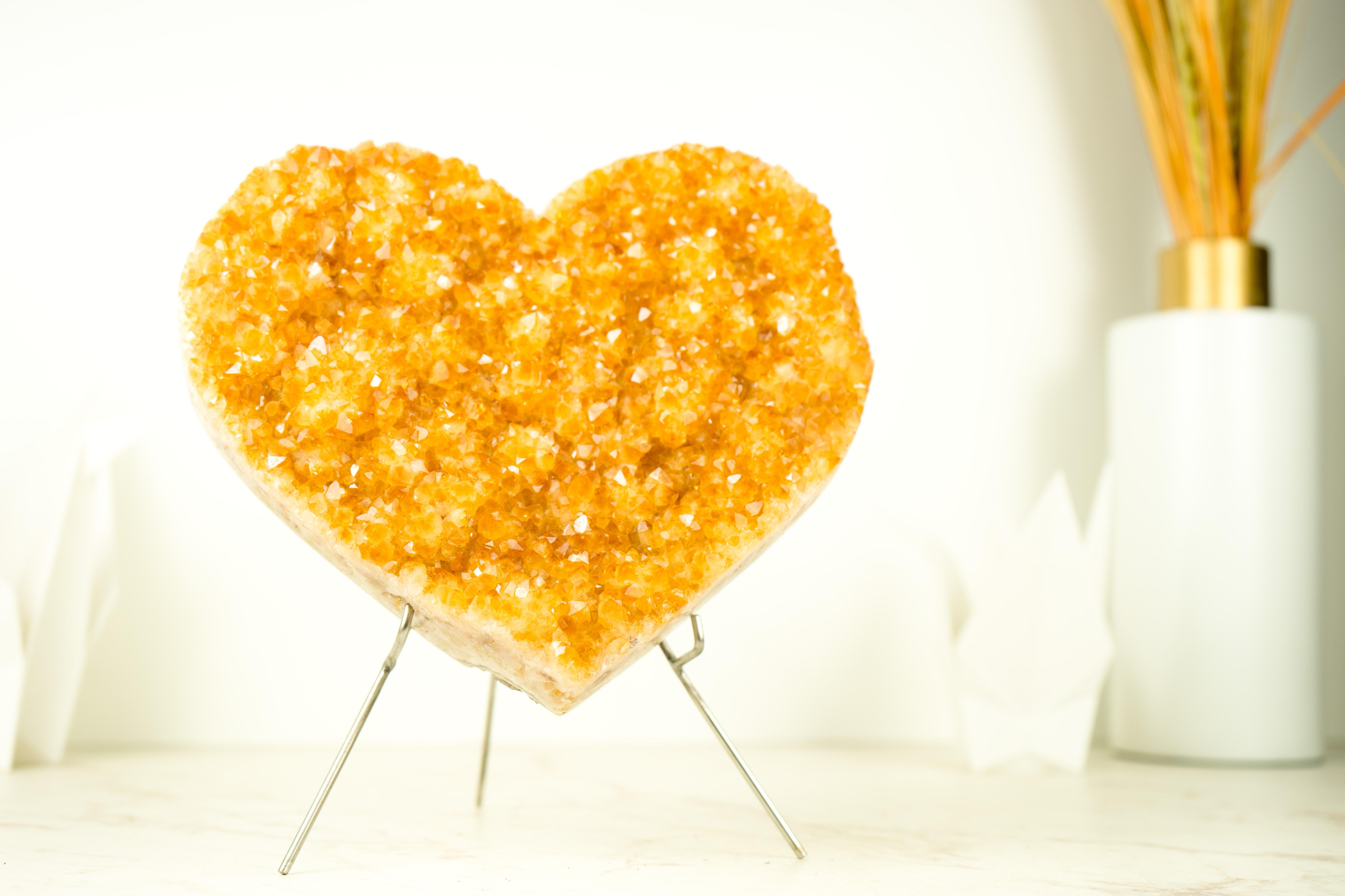 Brazilian Large Citrine Heart with Sparkling Golden Orange Citrine, Handmade Decor For Sale