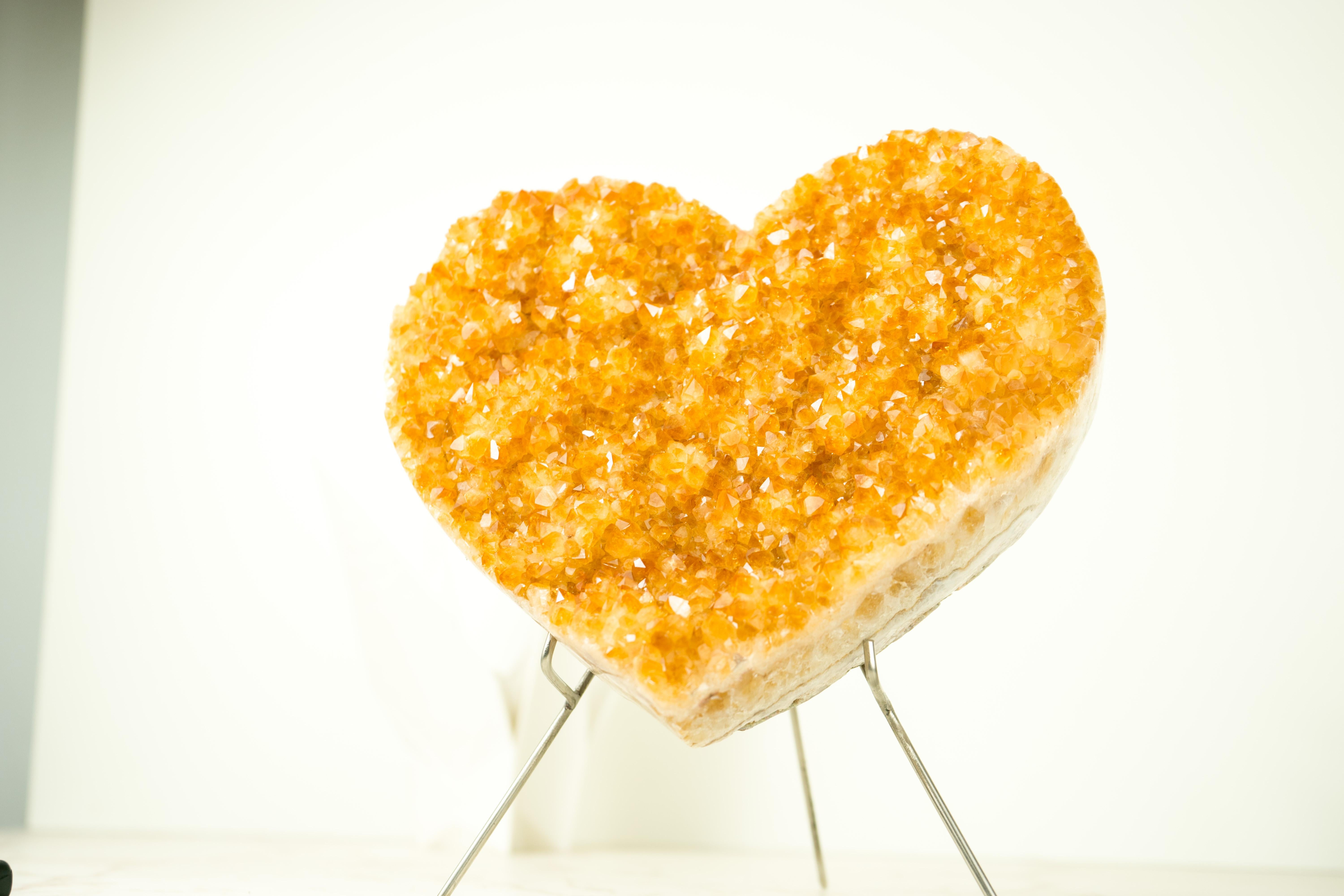 Contemporary Large Citrine Heart with Sparkling Golden Orange Citrine, Handmade Decor For Sale