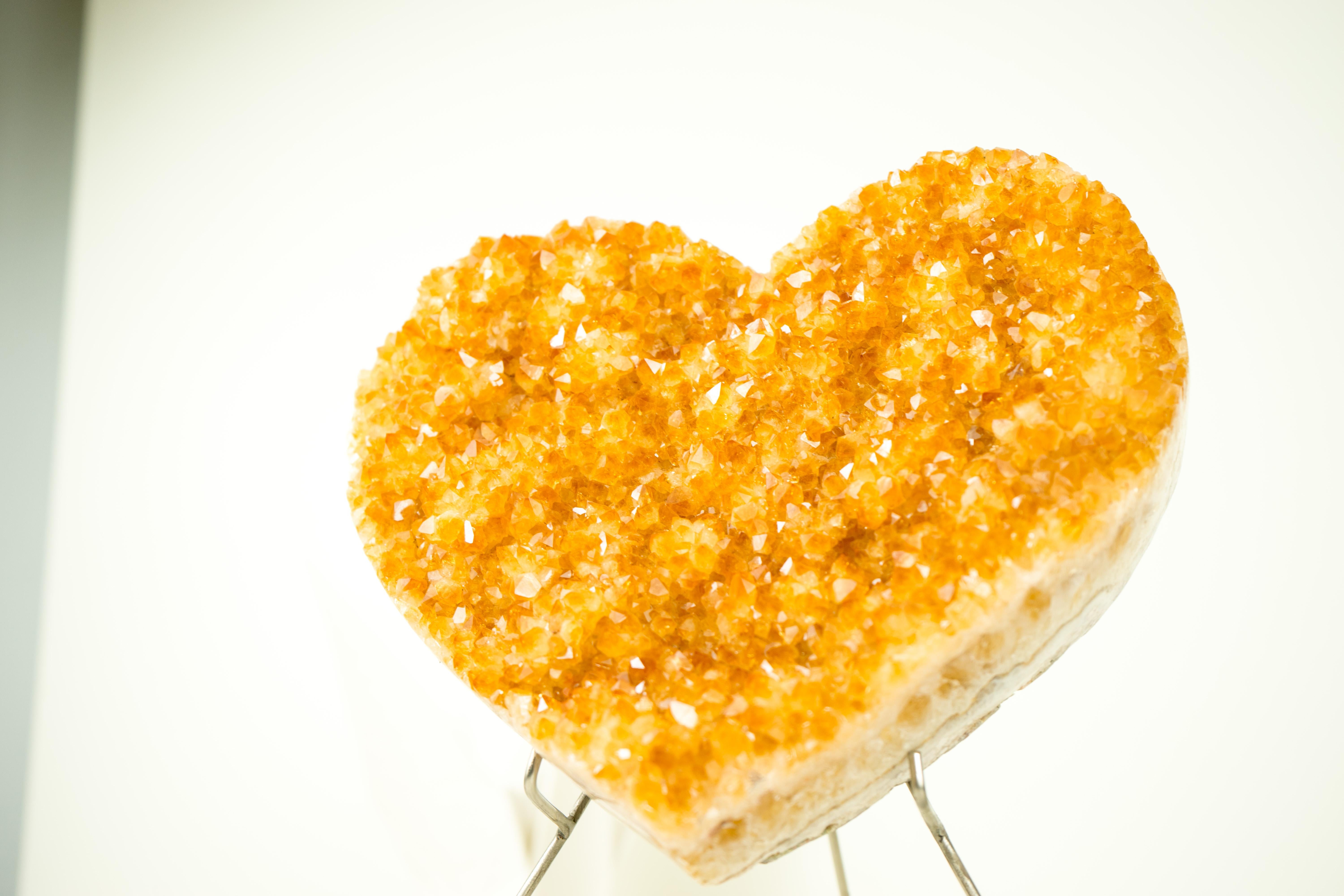 Agate Large Citrine Heart with Sparkling Golden Orange Citrine, Handmade Decor For Sale