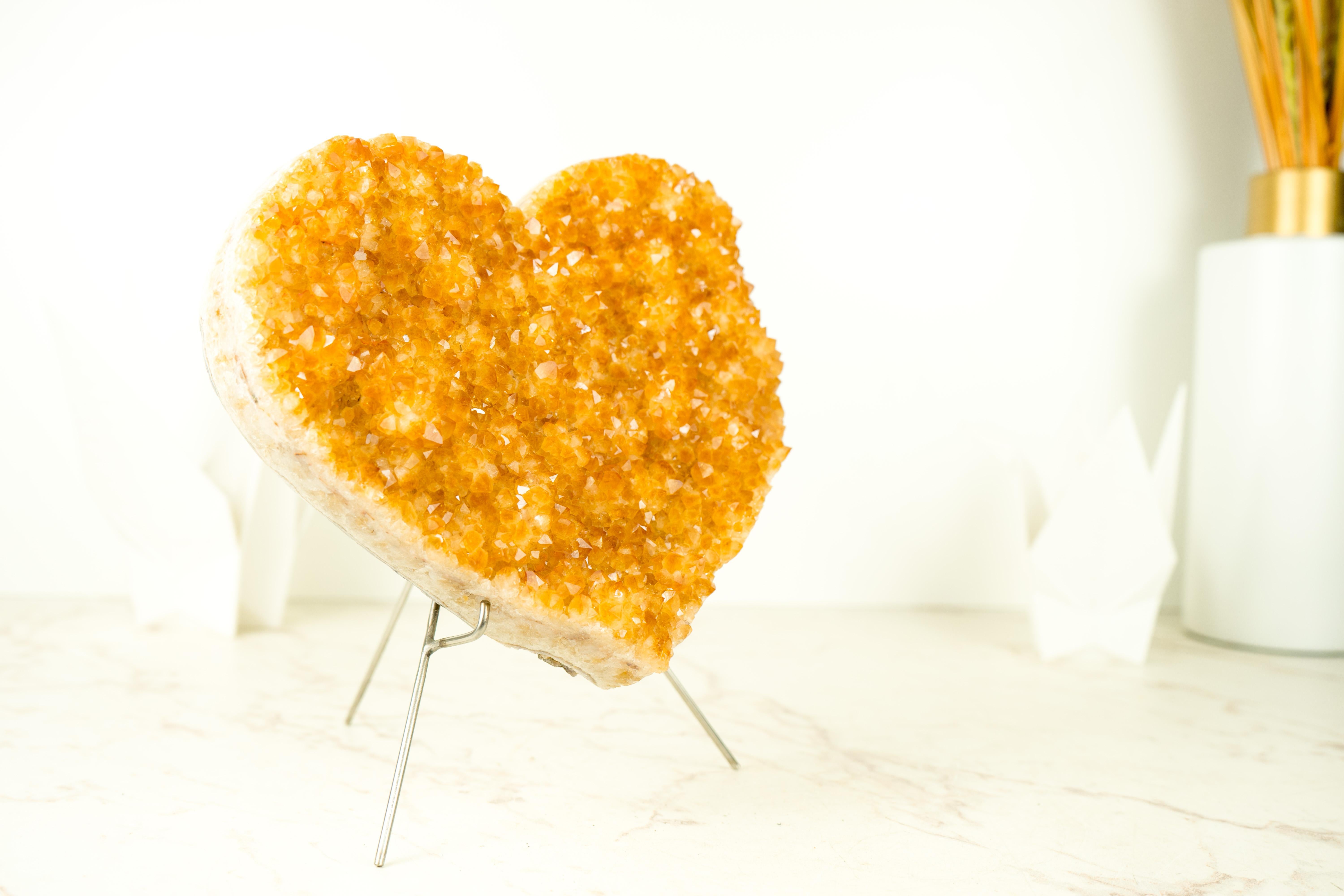 Large Citrine Heart with Sparkling Golden Orange Citrine, Handmade Decor For Sale 3