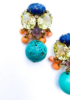 Large citrine, lapis scarab and turquoise drop earrings, Iradj Moini, USA, 1990s