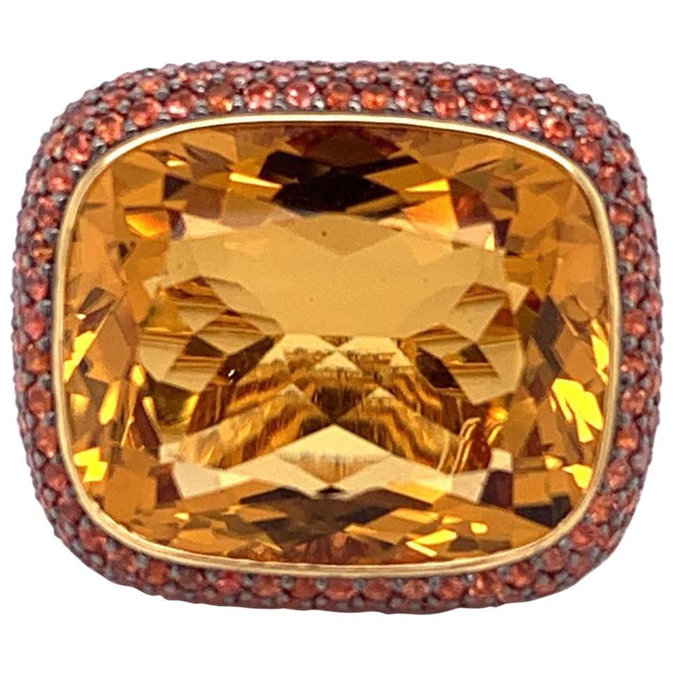 Large Citrine Yellow Sapphire Diamond Gold Cocktail Ring at 1stDibs