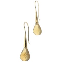 Large Citrine Quartz Drop Earrings 14k Gold 17 TCW Certified