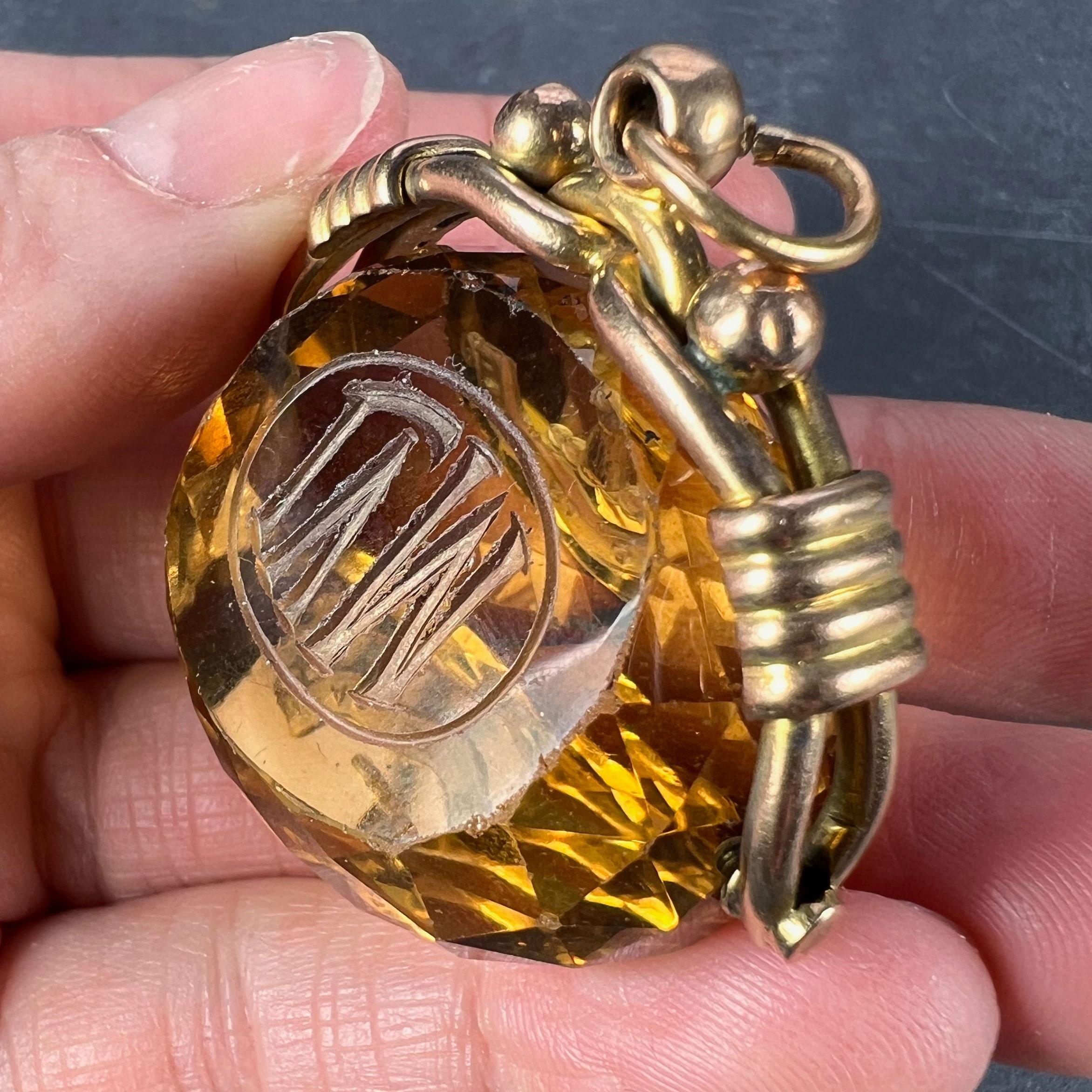 Large Citrine Yellow Gold Spinning Fob Charm Pendant 1