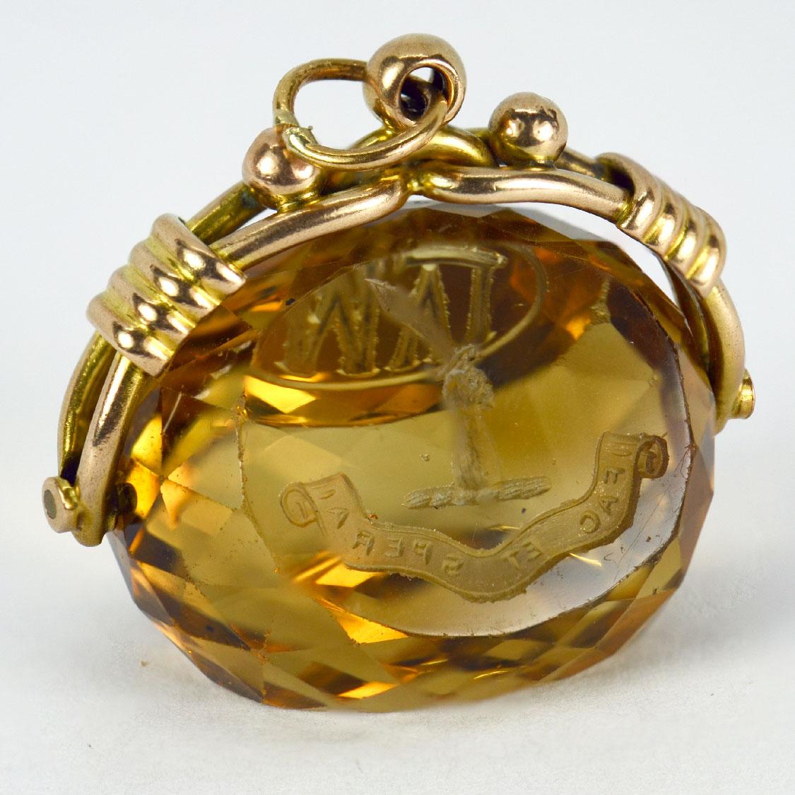 Large Citrine Yellow Gold Spinning Fob Charm Pendant 6