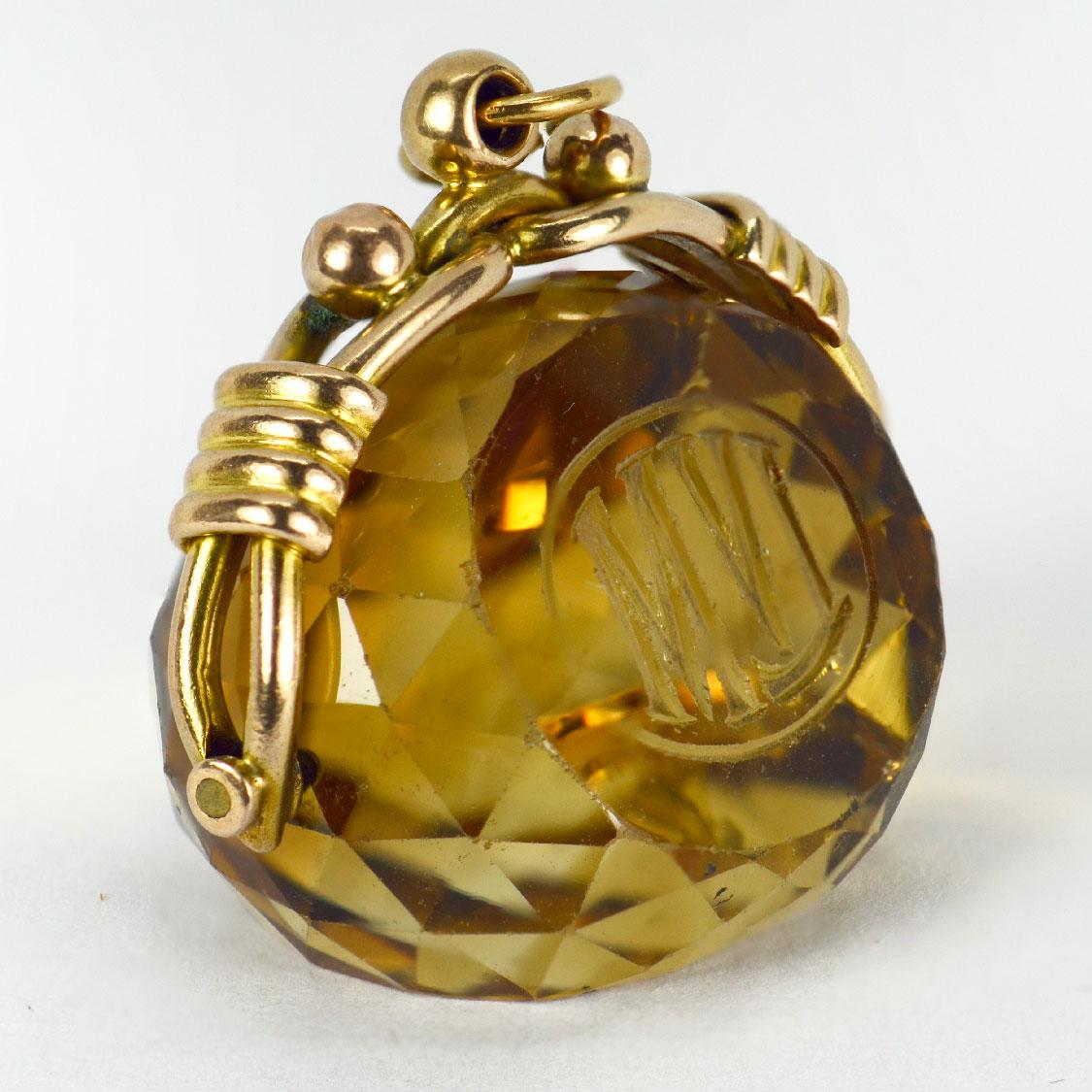 Large Citrine Yellow Gold Spinning Fob Charm Pendant 7