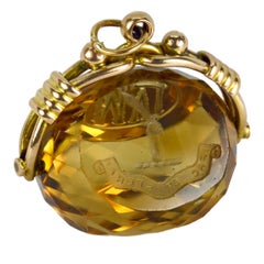Vintage Large Citrine Yellow Gold Spinning Fob Charm Pendant
