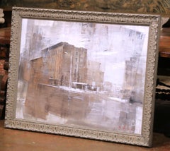 Large Cityscape Painting by Alexey Alpatov in Carved Silver Frame