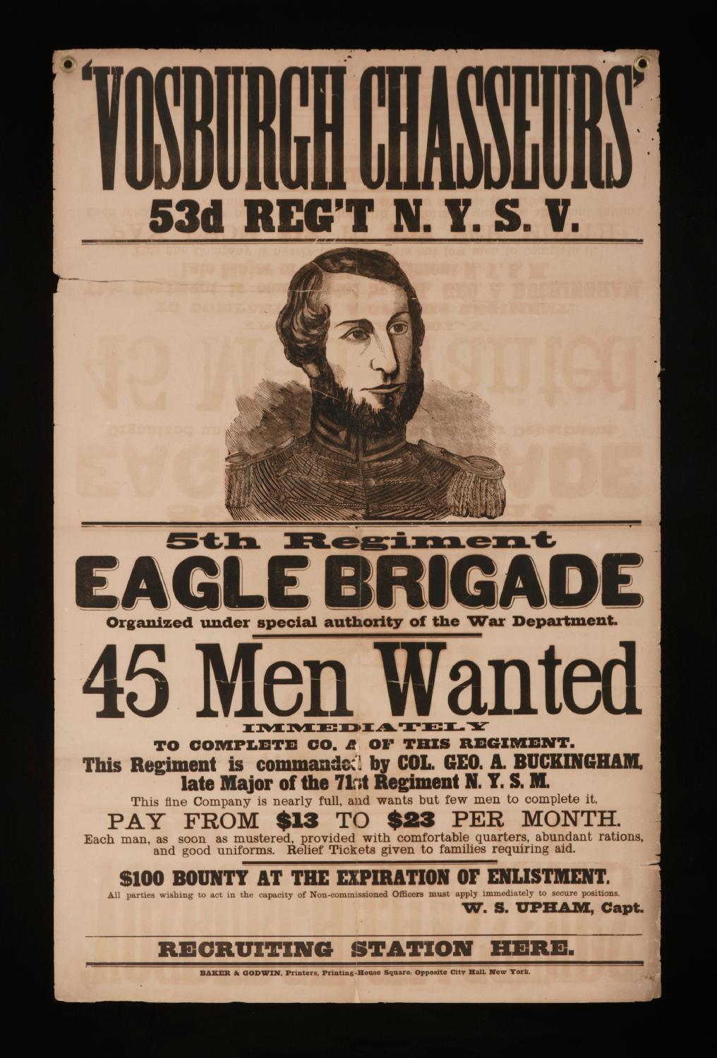 LARGE CIVIL WAR RECRUITMENT BROADSIDE FOR THE 53RD NEW YORK VOLUNTEER INFANTRY, 5th REGIMENT, 