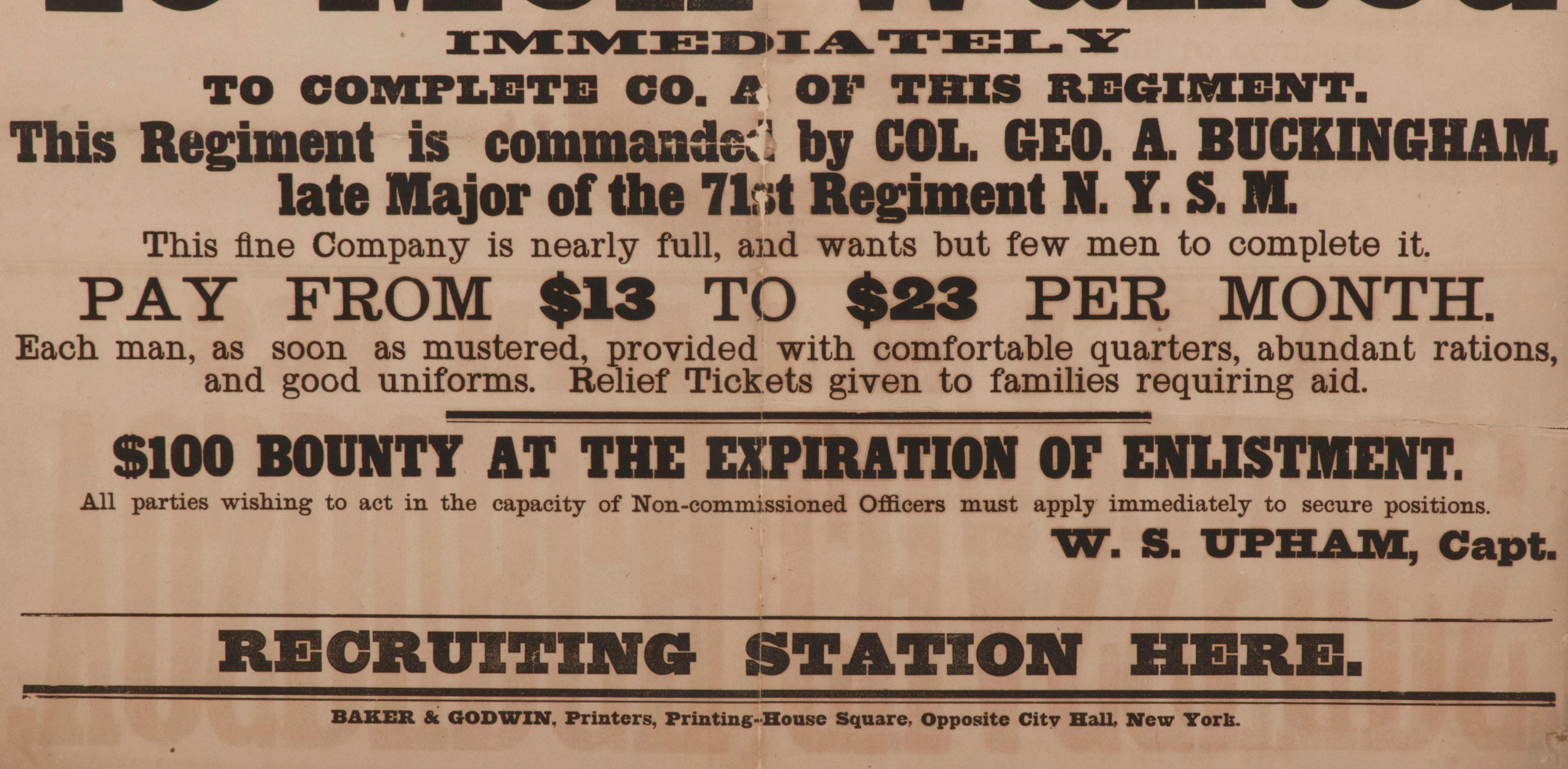 Große Rekrutierungsbroschüre des Bürgerkriegs für die 53rd New York Volunteer Infantry (Mittleres 19. Jahrhundert) im Angebot
