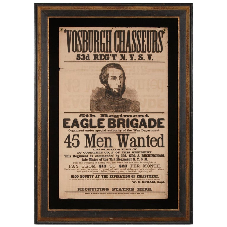 Large Civil War recruitment Broadside for the 53rd New York Volunteer Infantry For Sale