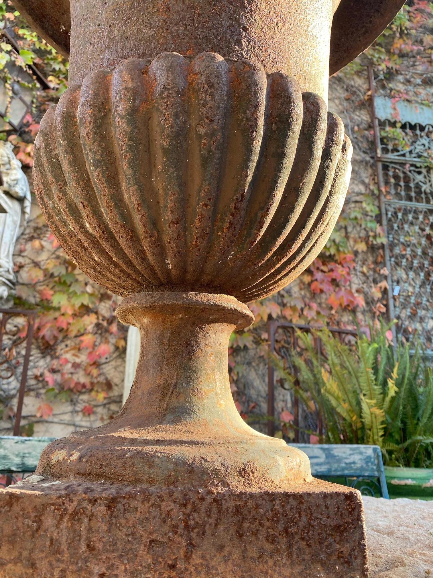 Hand-Carved Large Classic 19th Century French Garden Cast Iron Urn Antiques Los Angeles CA