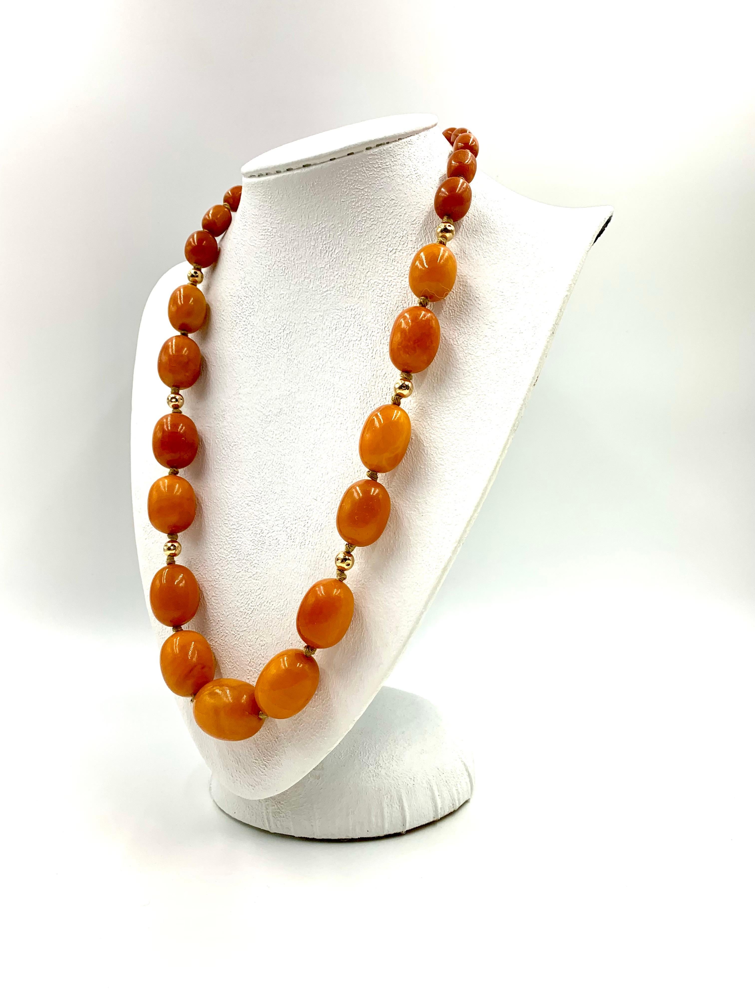 Large Classic Antique Butterscotch Baltic Amber and 14K Gold Bead Necklace For Sale 6