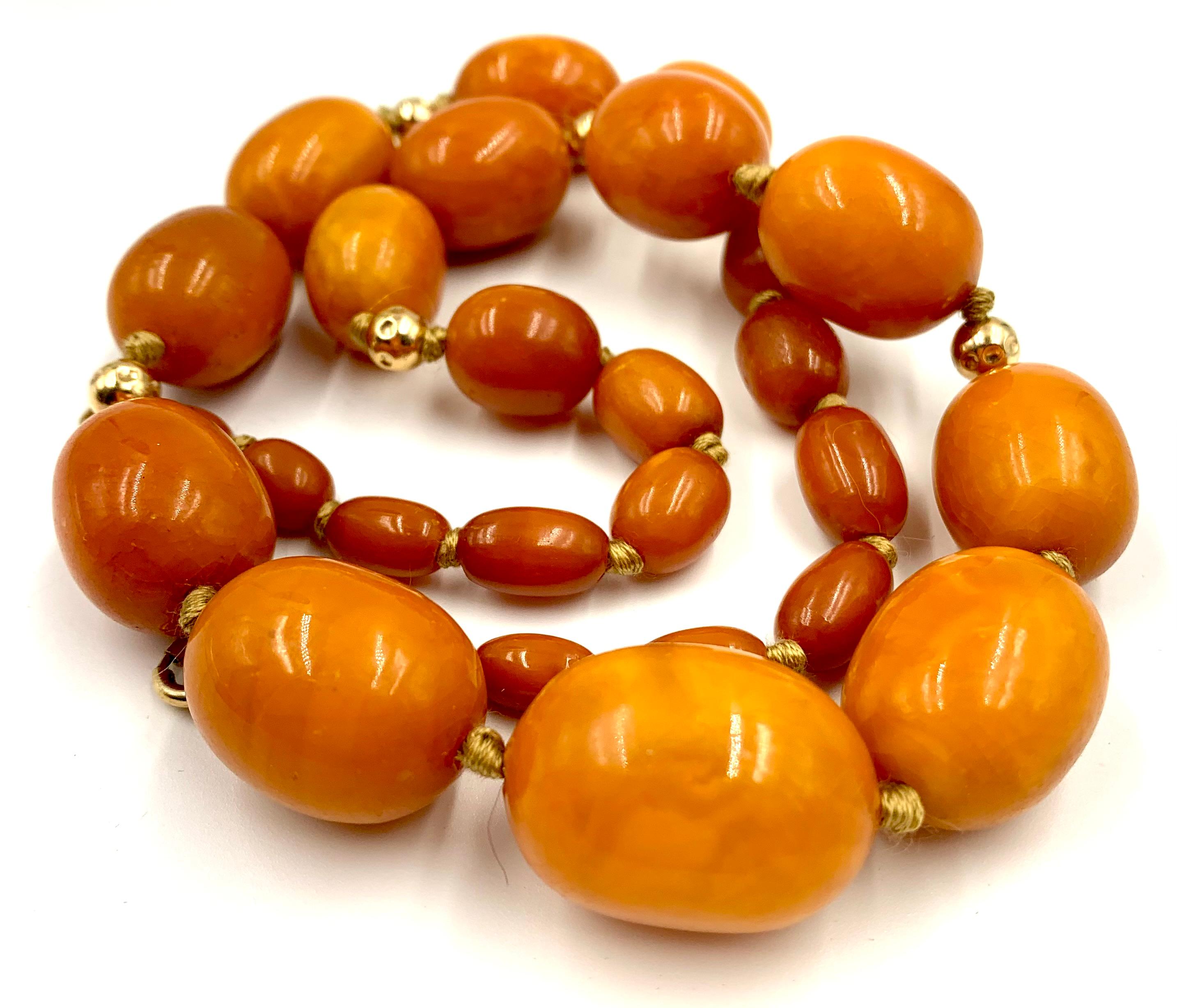 Large Classic Antique Butterscotch Baltic Amber and 14K Gold Bead Necklace For Sale 9
