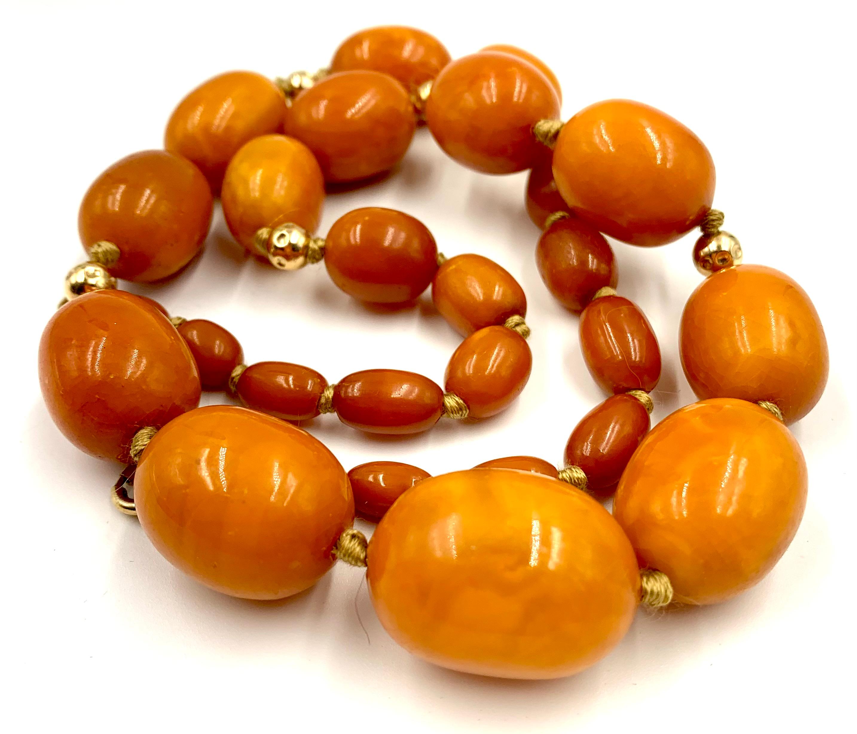 Large Classic Antique Butterscotch Baltic Amber and 14K Gold Bead Necklace For Sale 6
