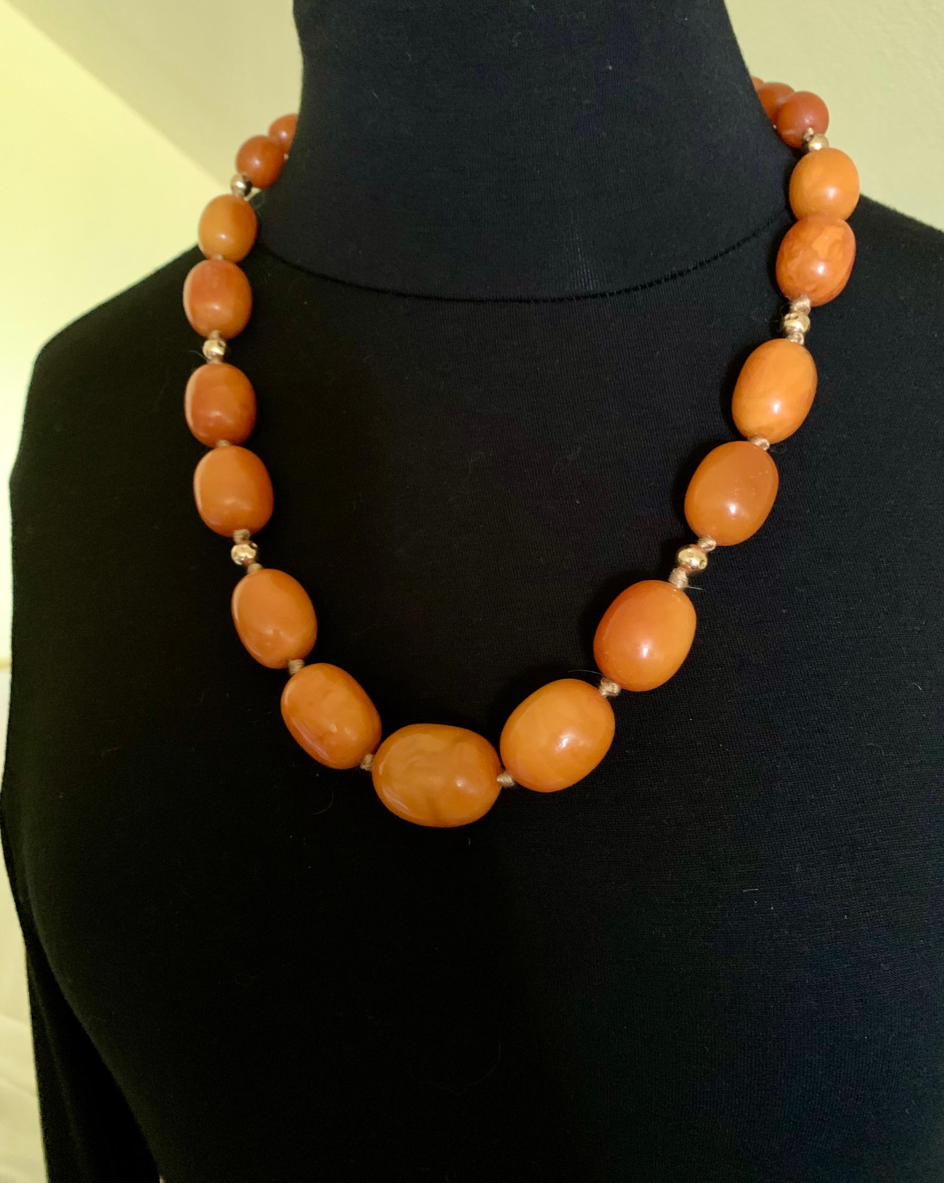 Large Classic Antique Butterscotch Baltic Amber and 14K Gold Bead Necklace For Sale 10