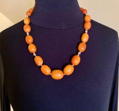 Large Classic Antique Butterscotch Baltic Amber and 14K Gold Bead Necklace