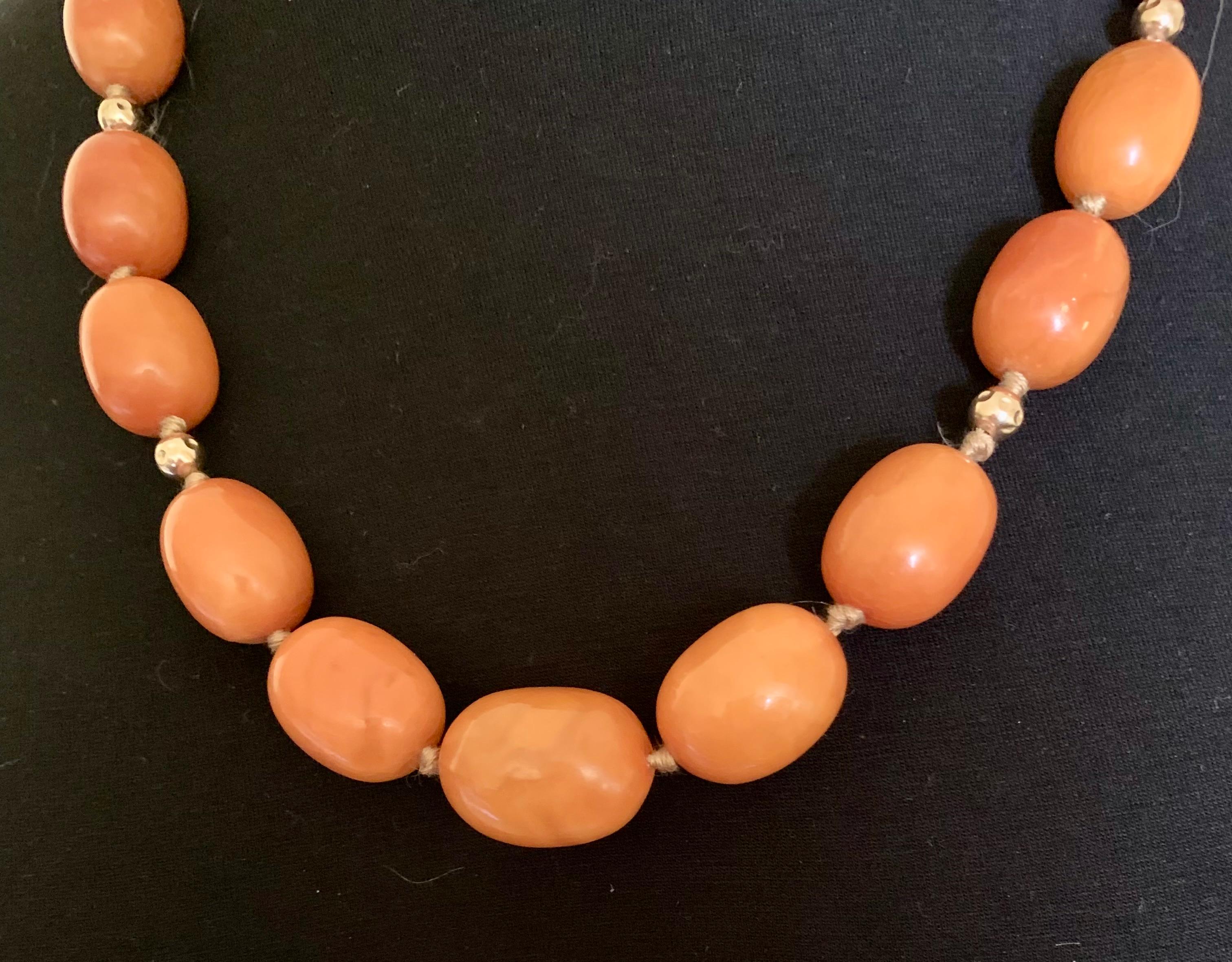 Large Classic Antique Butterscotch Baltic Amber and 14K Gold Bead Necklace For Sale 1