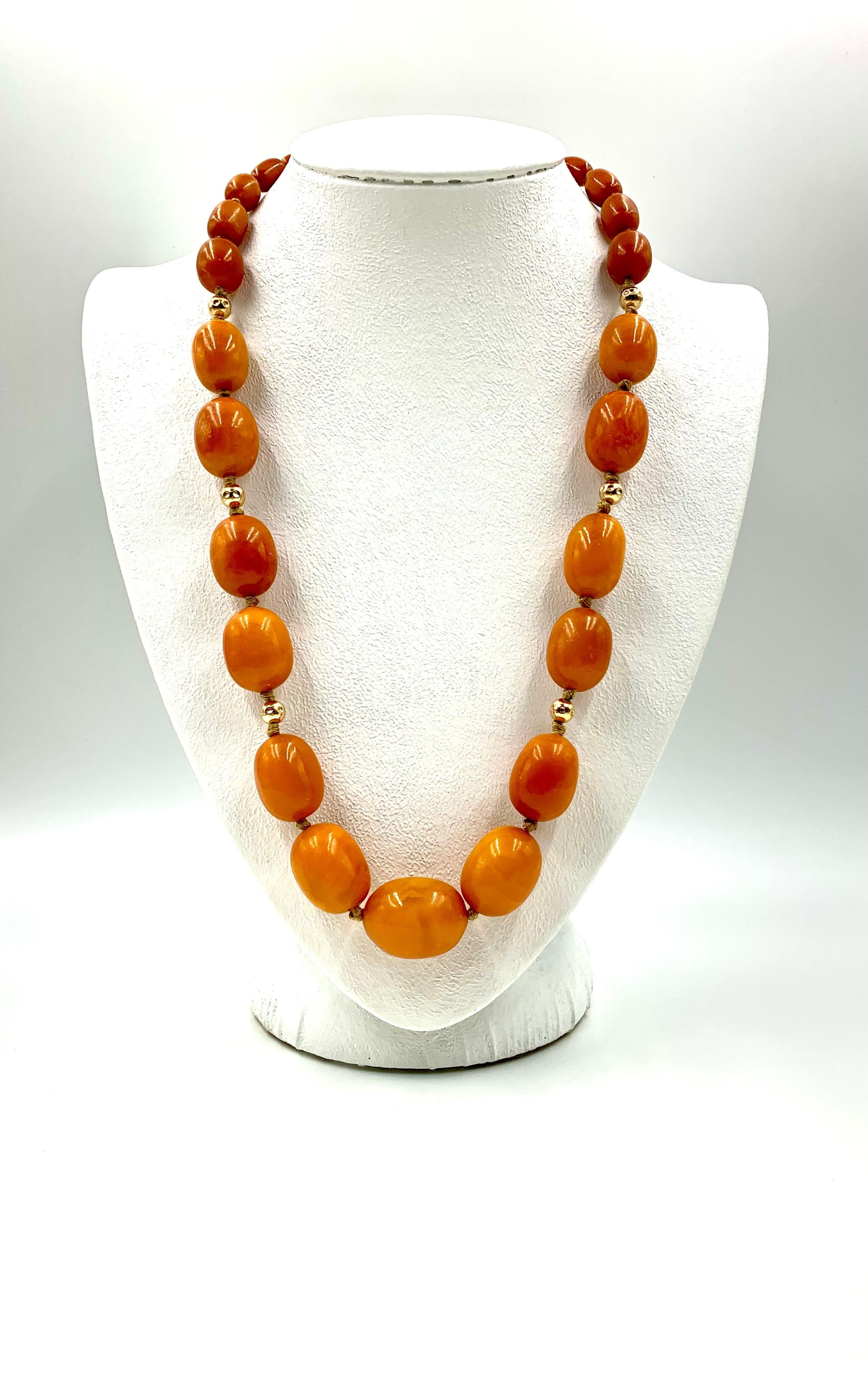 Large Classic Antique Butterscotch Baltic Amber and 14K Gold Bead Necklace For Sale 5
