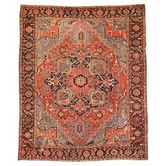 Large Classic Central Medallion Heriz Rug