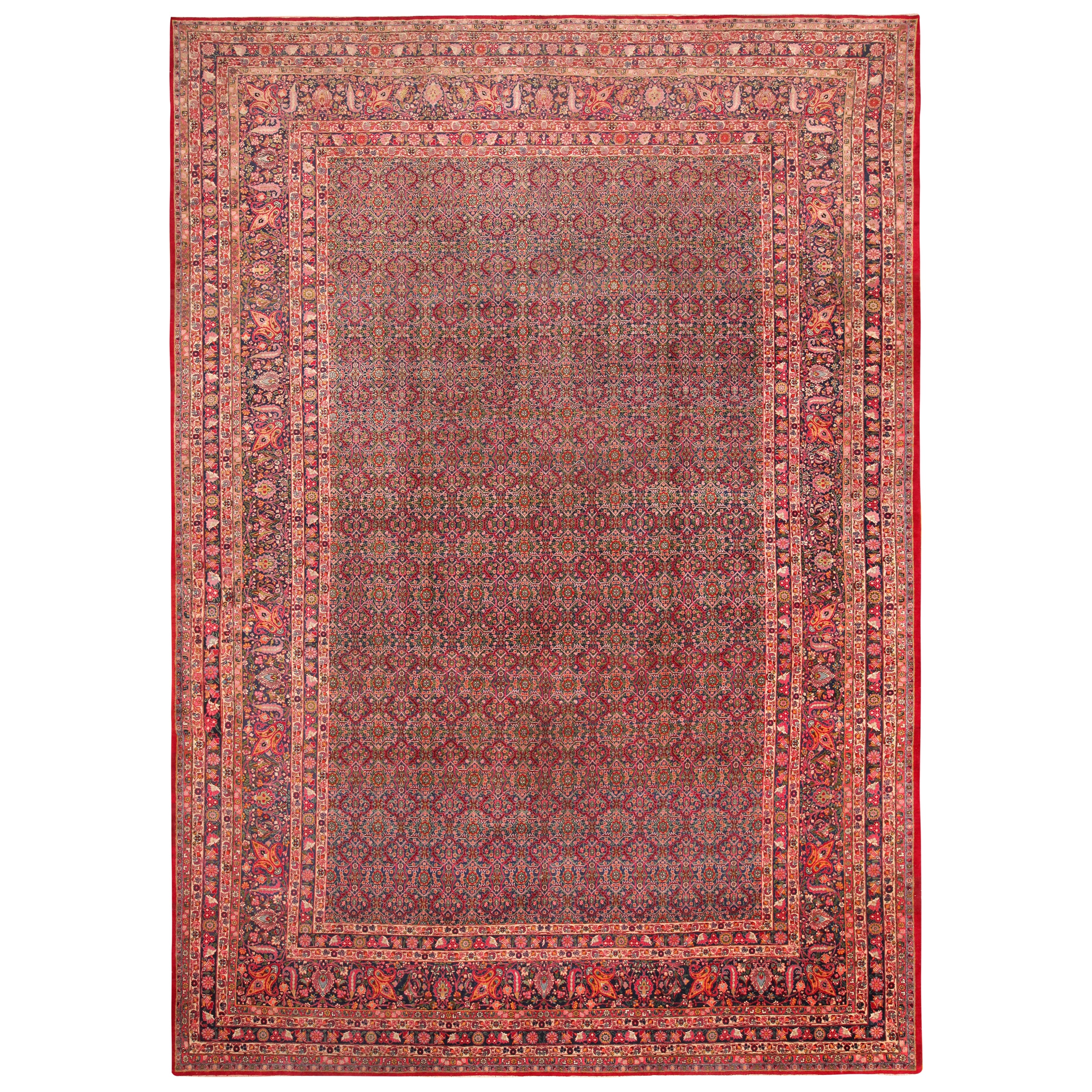 Tappeto Khorassan persiano antico di grandi dimensioni con tonalità Jewell 11'5" x 16'7". in vendita